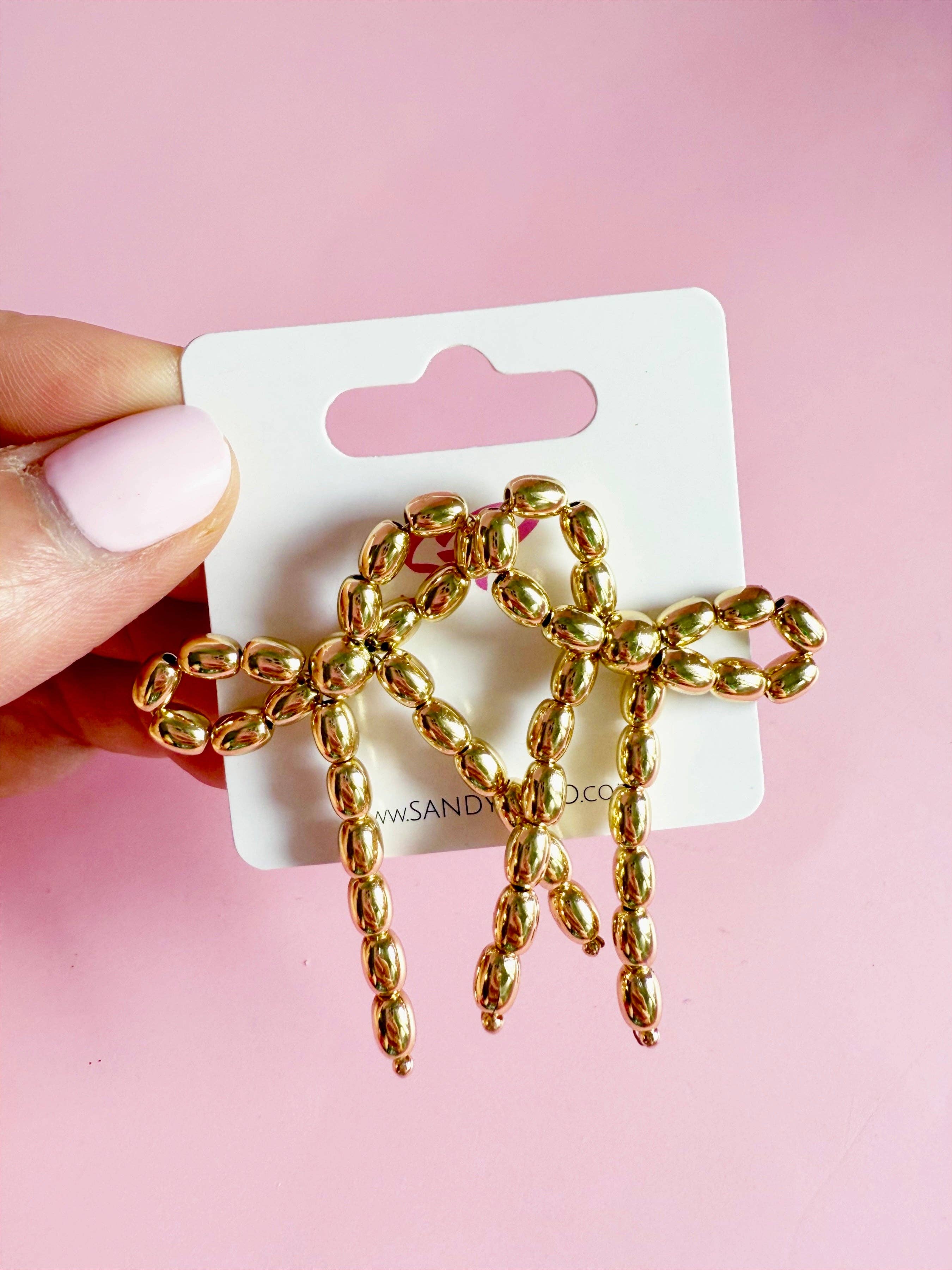 Beaded Gold Bow Stud - Image 3