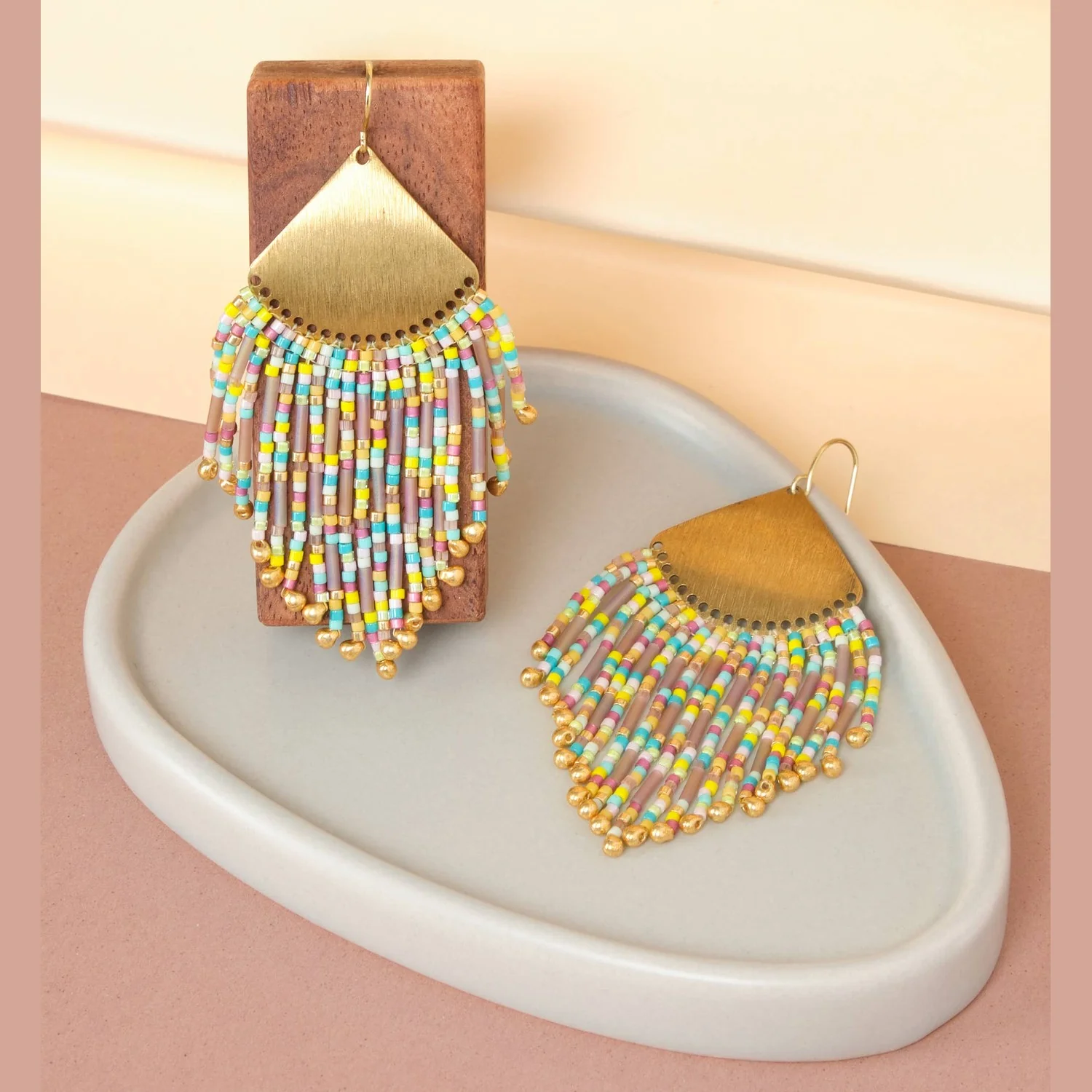 Yellow/Aqua - Confetti Fringe Earrings - Image 2