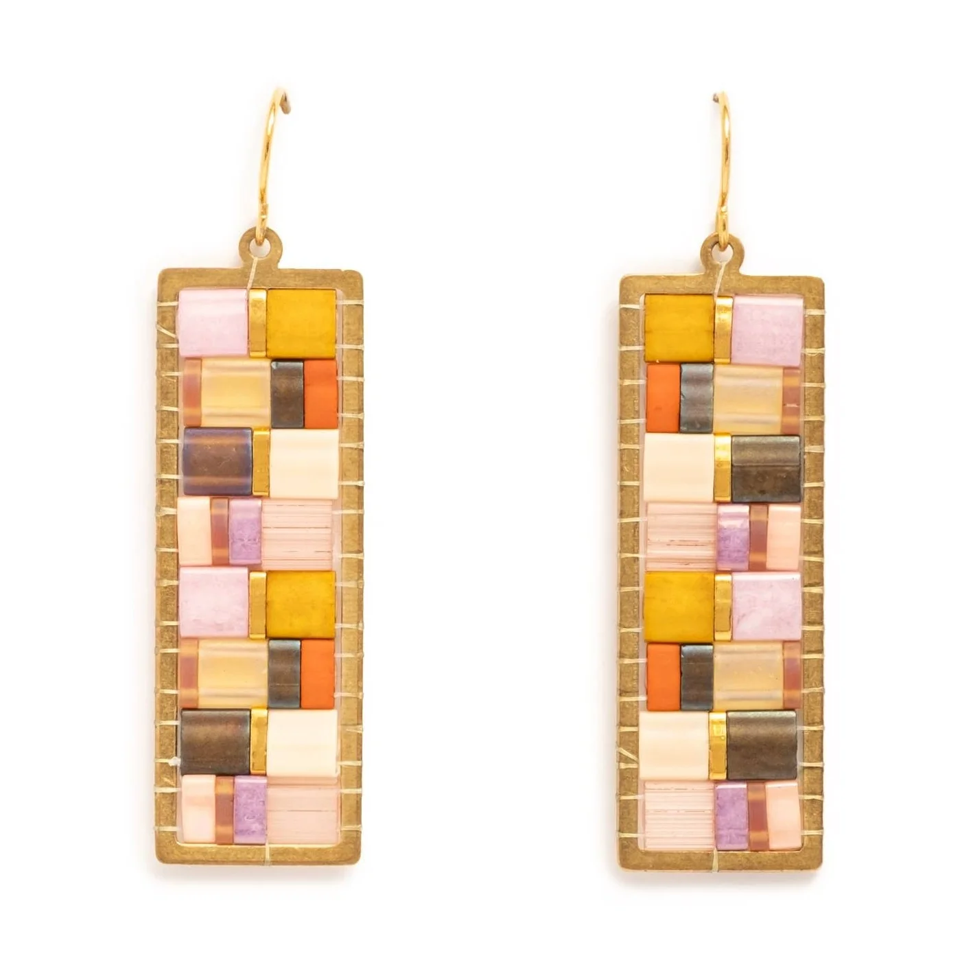 Lilac - Mosaic Tila and Brass Earrings