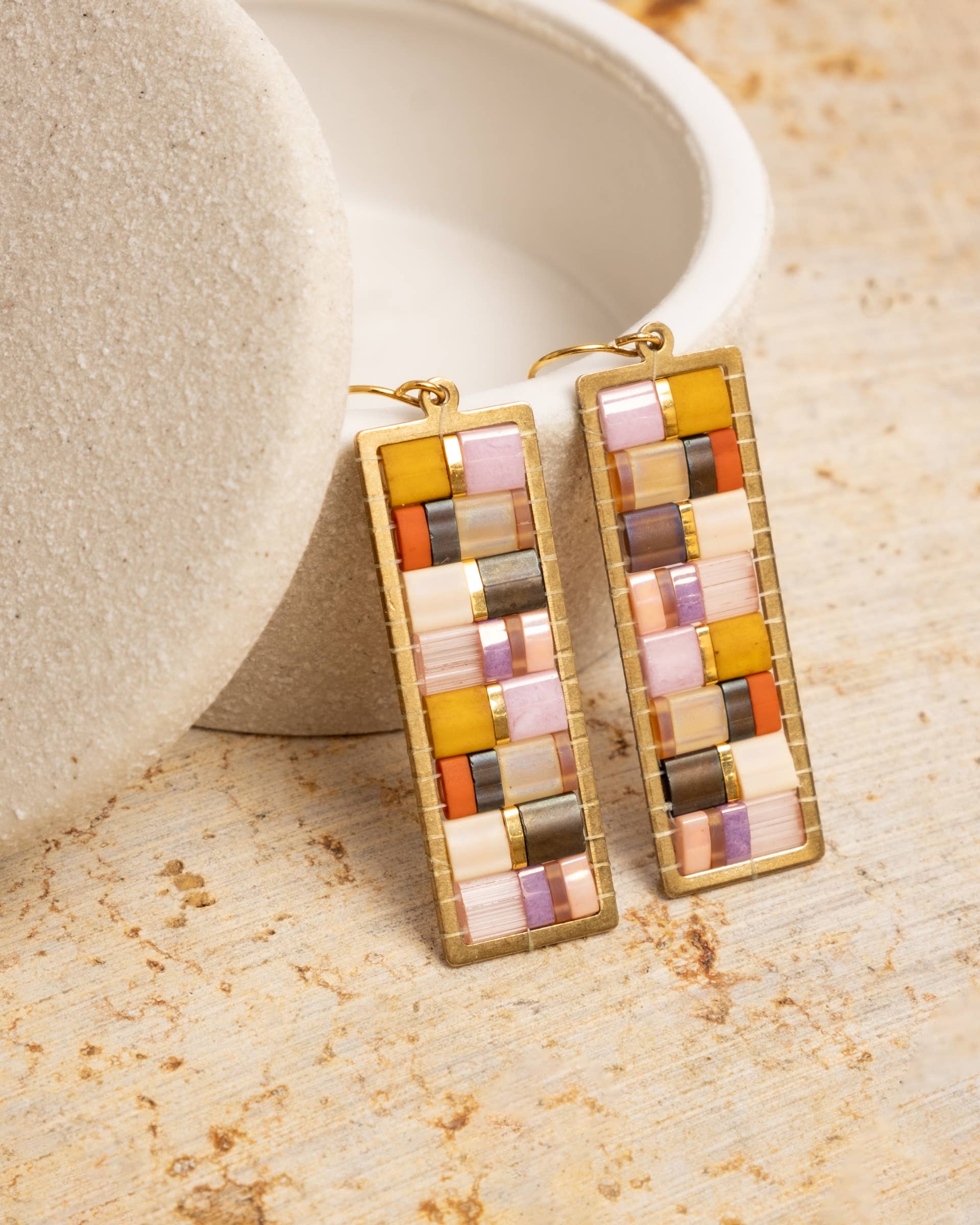 Lilac - Mosaic Tila and Brass Earrings - Image 2