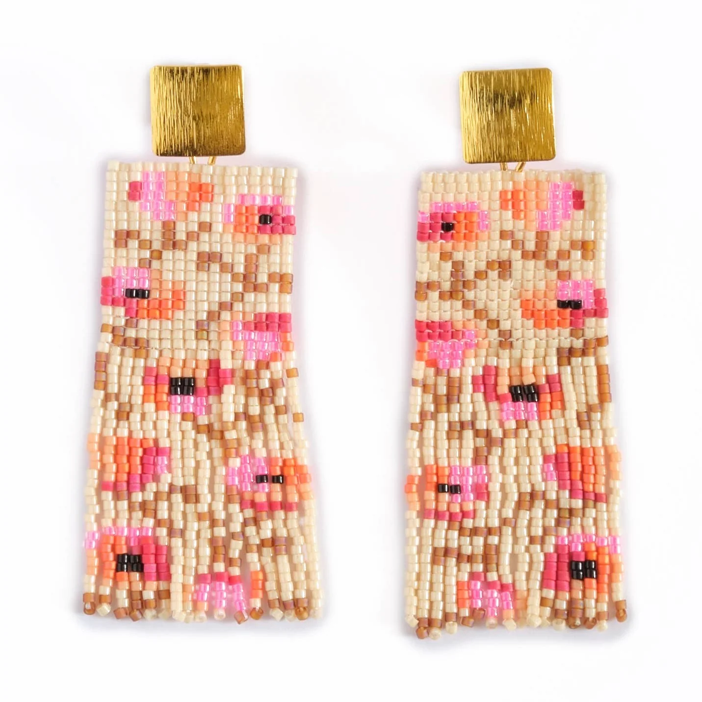 Cream/Pink - Poppy Flower Fringe Earrings