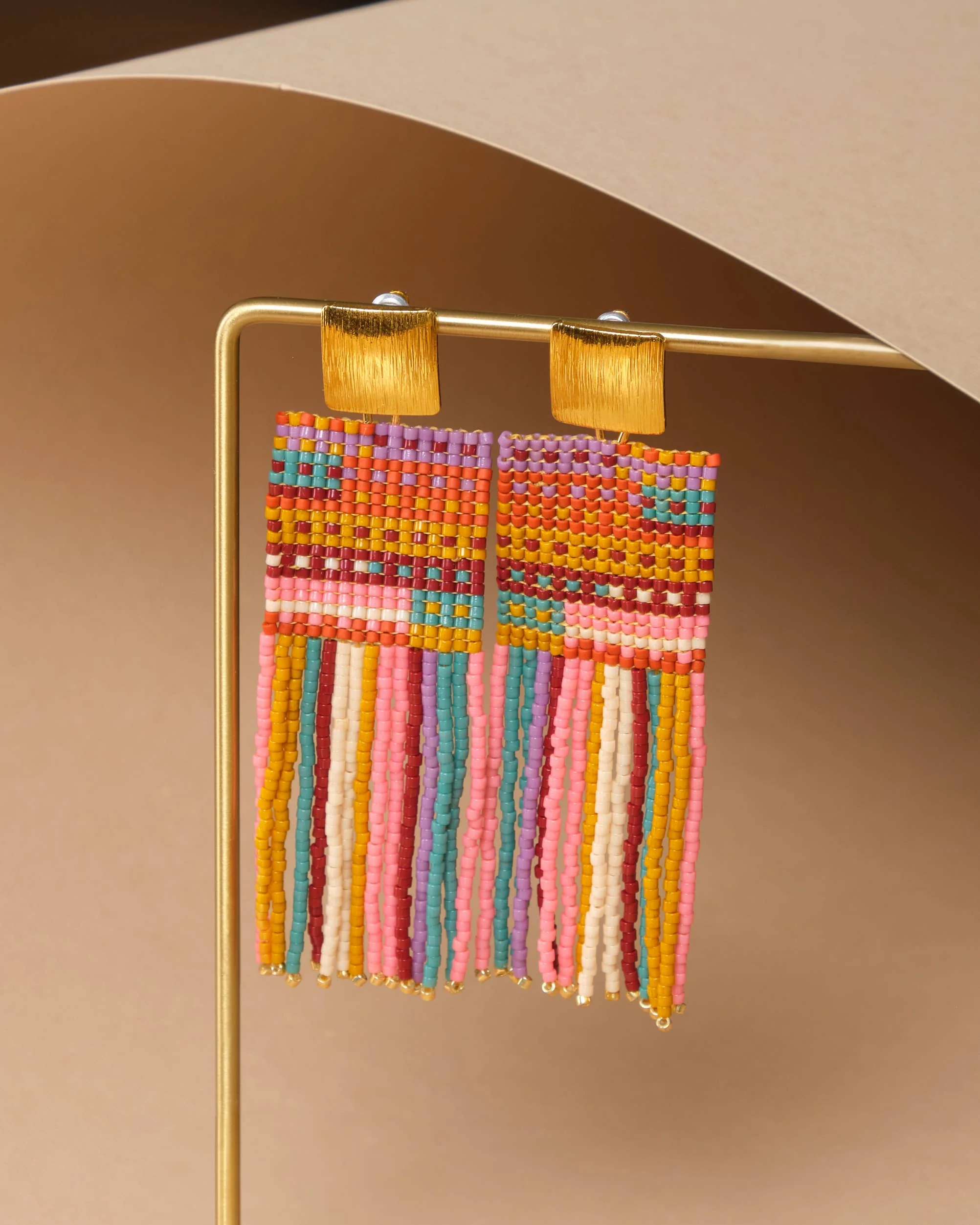 Striped Knit Fringe Earrings - Warmed Earth - Image 2