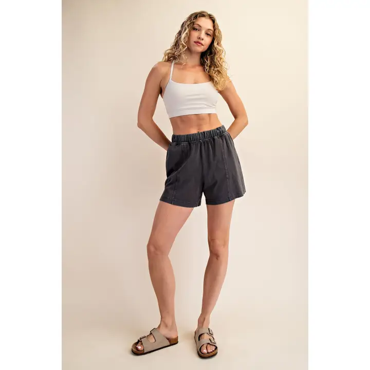 Black Mineral Washed Shorts (FINAL SALE) - Image 2