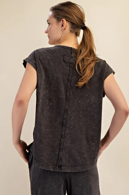 Black Mineral Washed Top (FINAL SALE) - Image 2