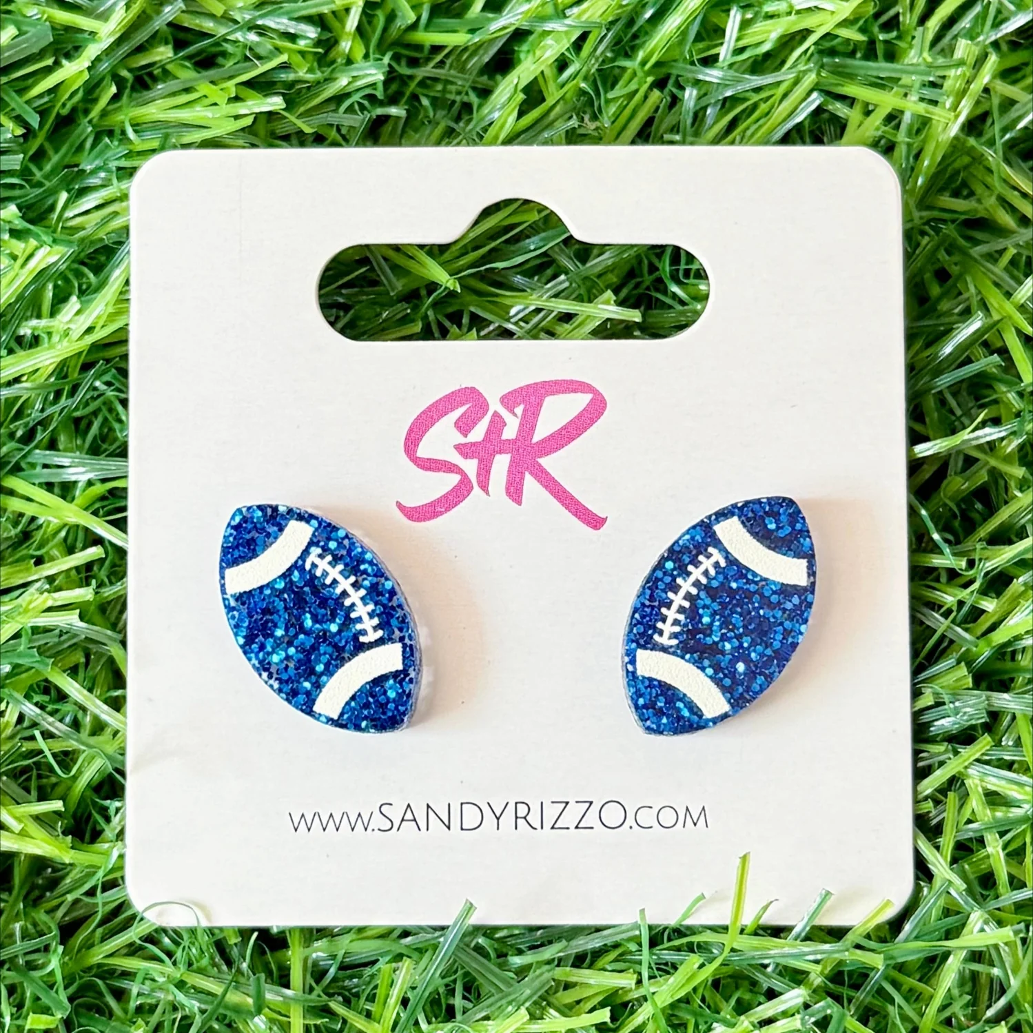 Blue Glitter Acrylic Football Studs