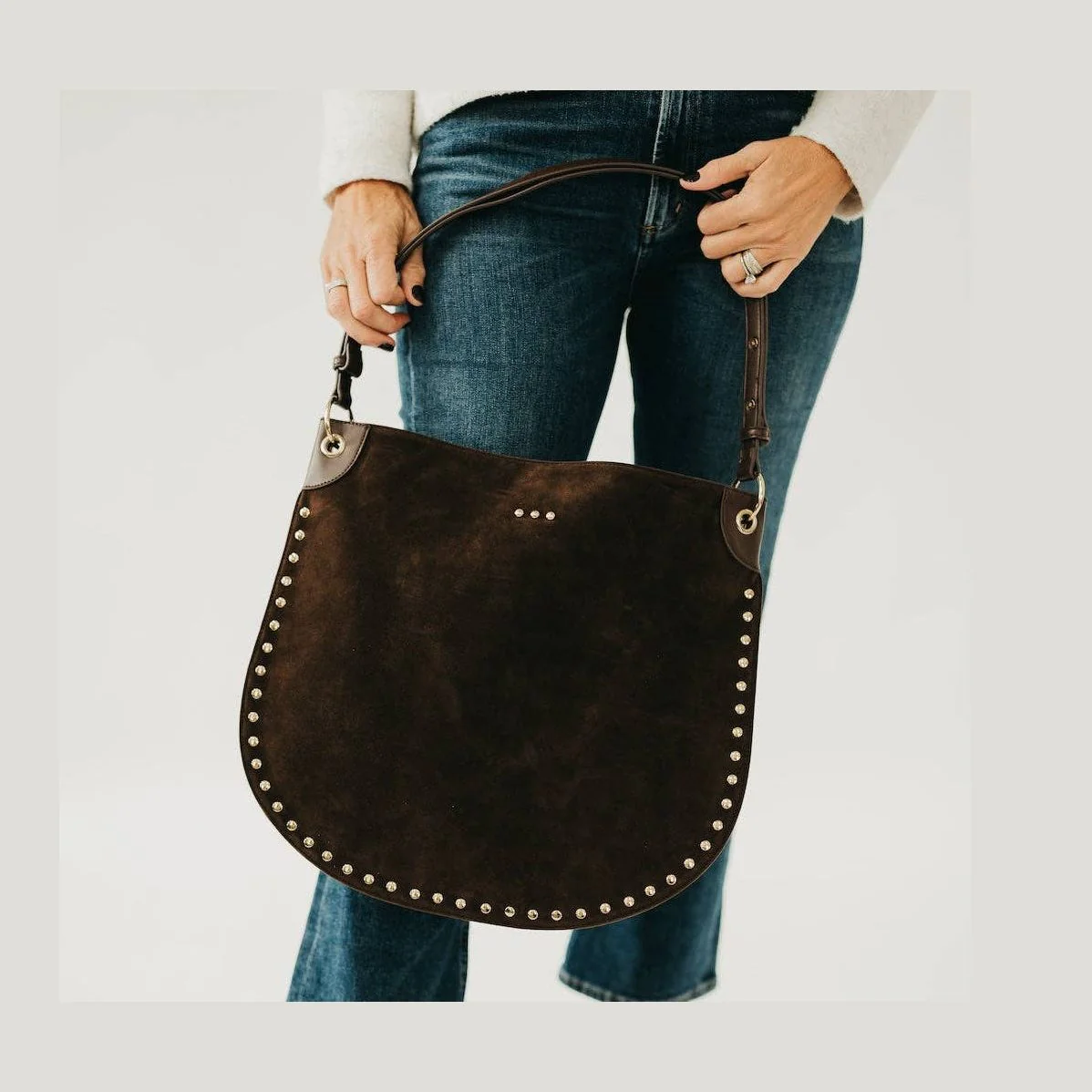 Chocolate - Rosalie Rivet Suede Hobo Bag