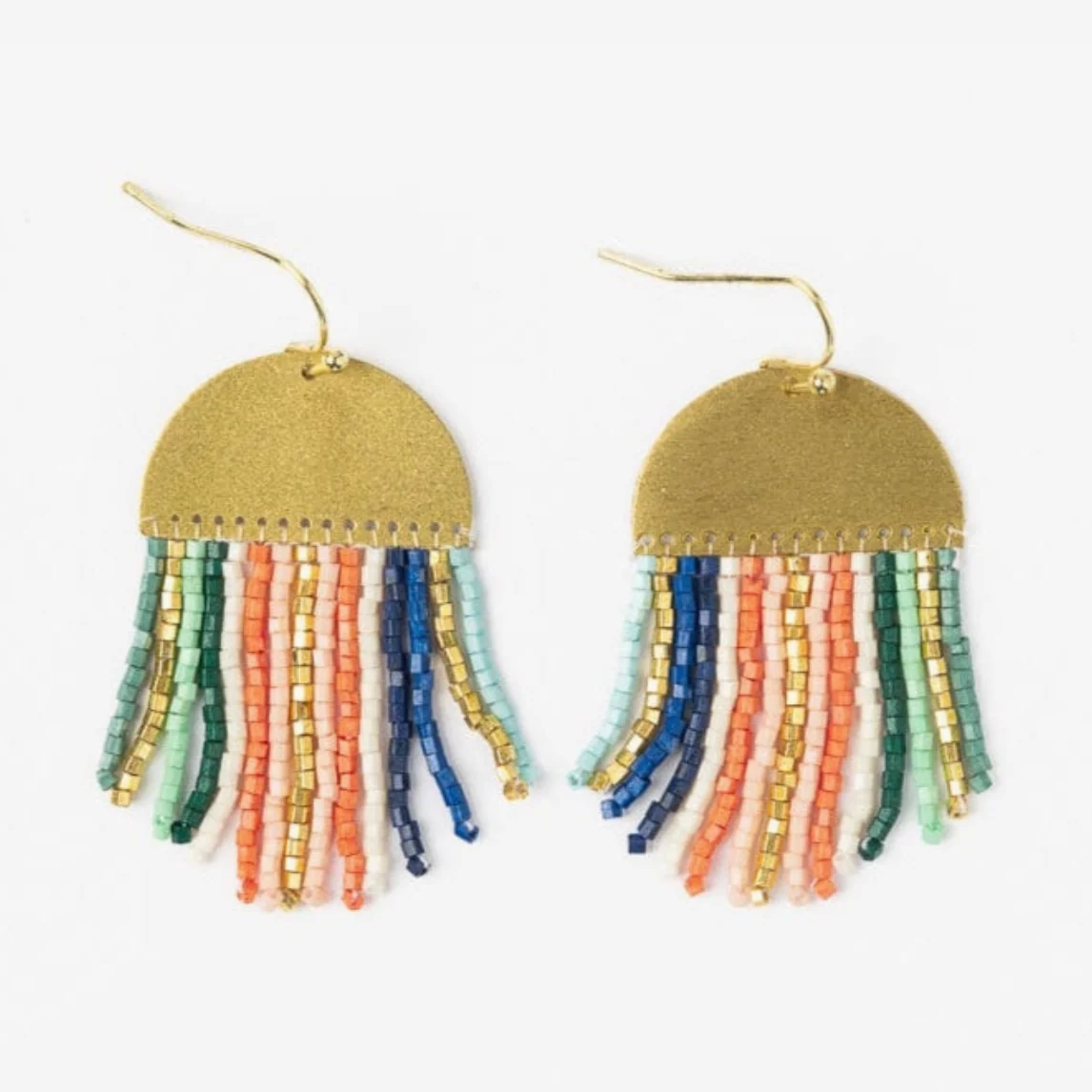 Claudia Stripe Beaded Fringe Earrings Multi