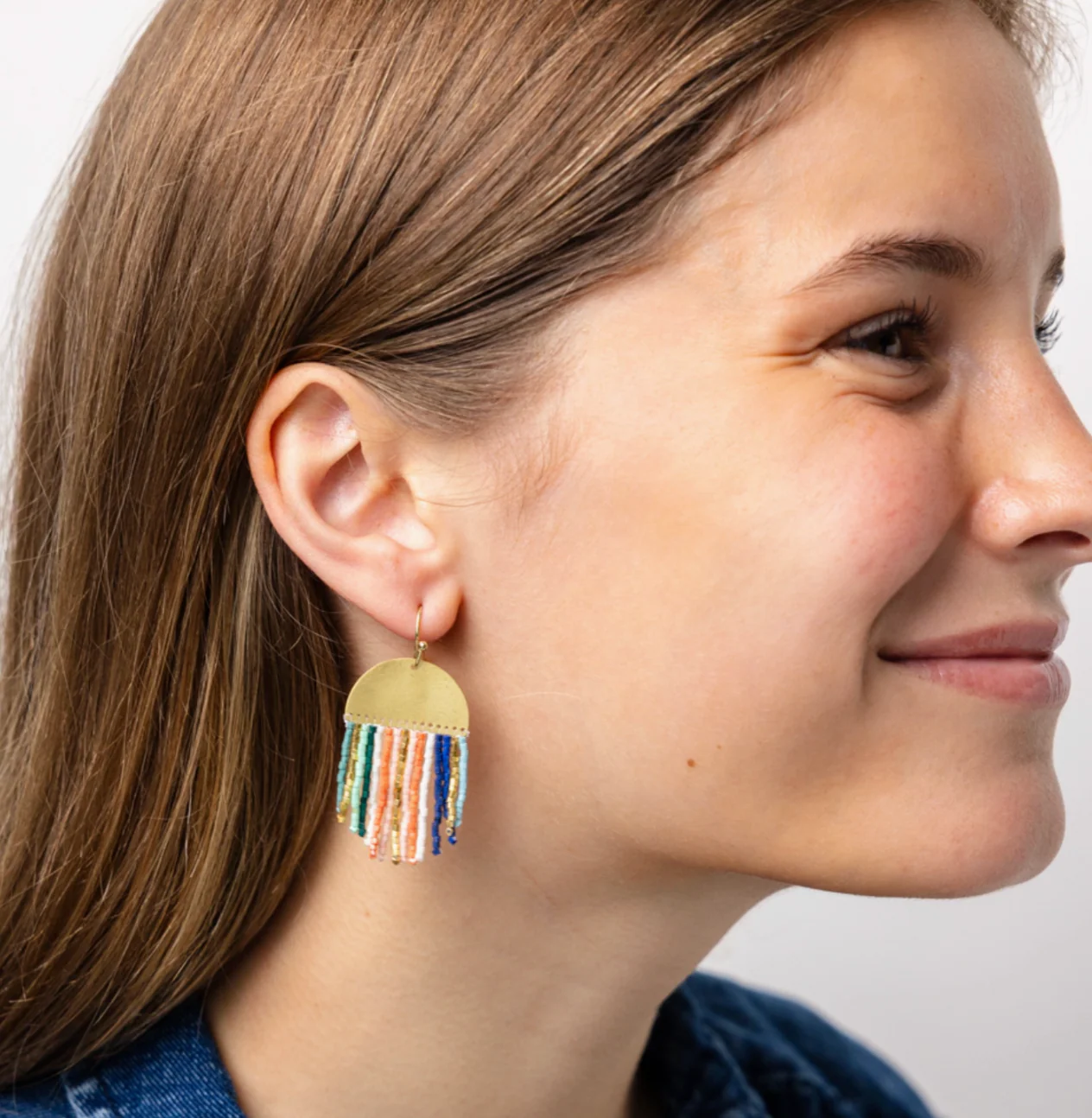 Claudia Stripe Beaded Fringe Earrings Multi - Image 2
