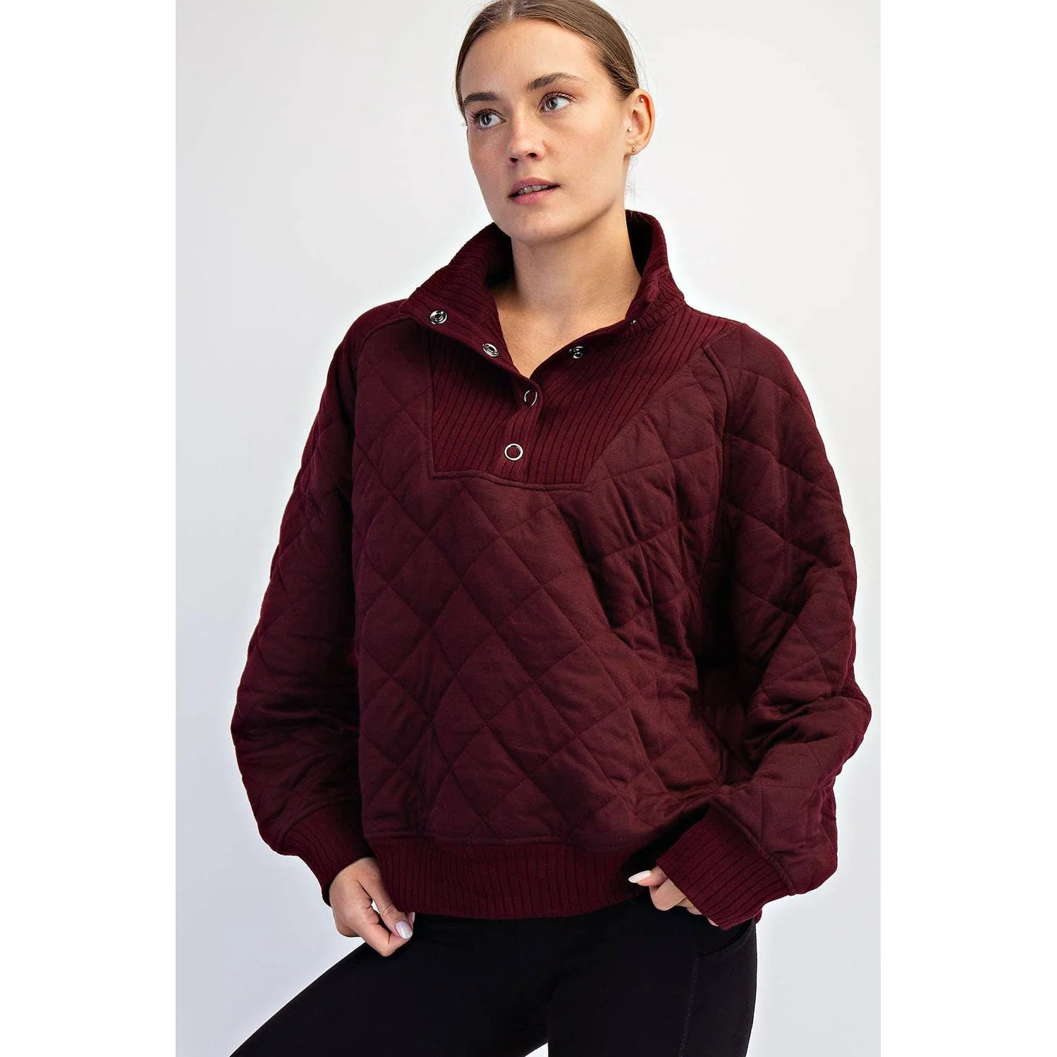 Dk Cherry Quilted 1/4 Snap Pullover (FINAL SALE)