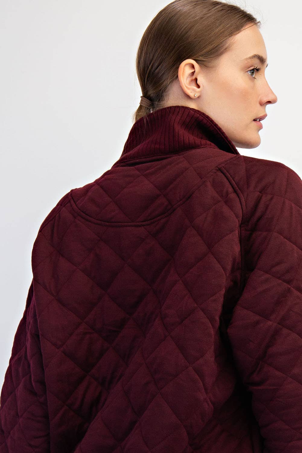 Dk Cherry Quilted 1/4 Snap Pullover (FINAL SALE) - Image 2