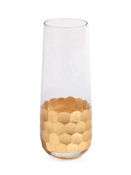 Fez Cut Stemless Champagne Glass with Gold Leaf