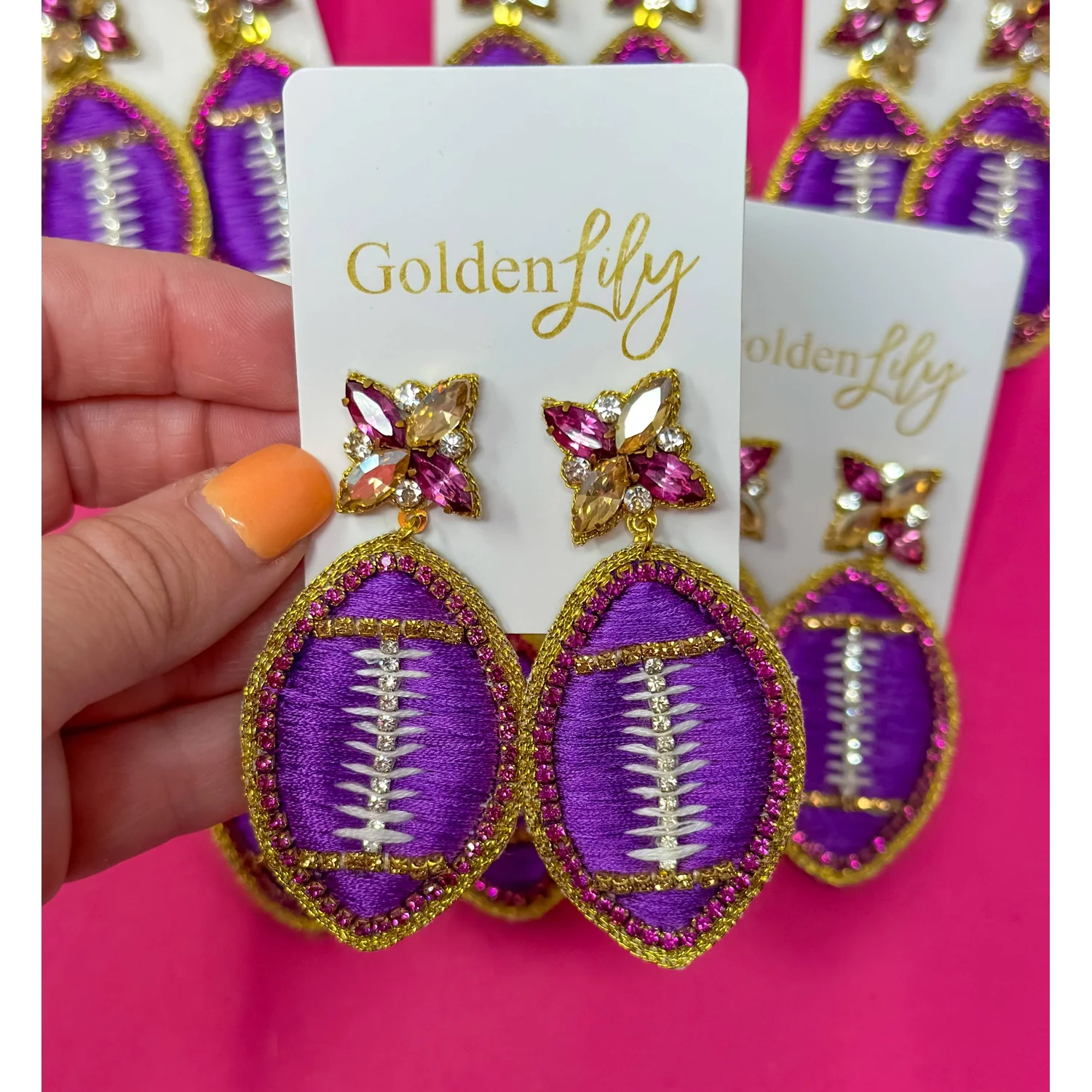 Football Earring - Purple & Gold