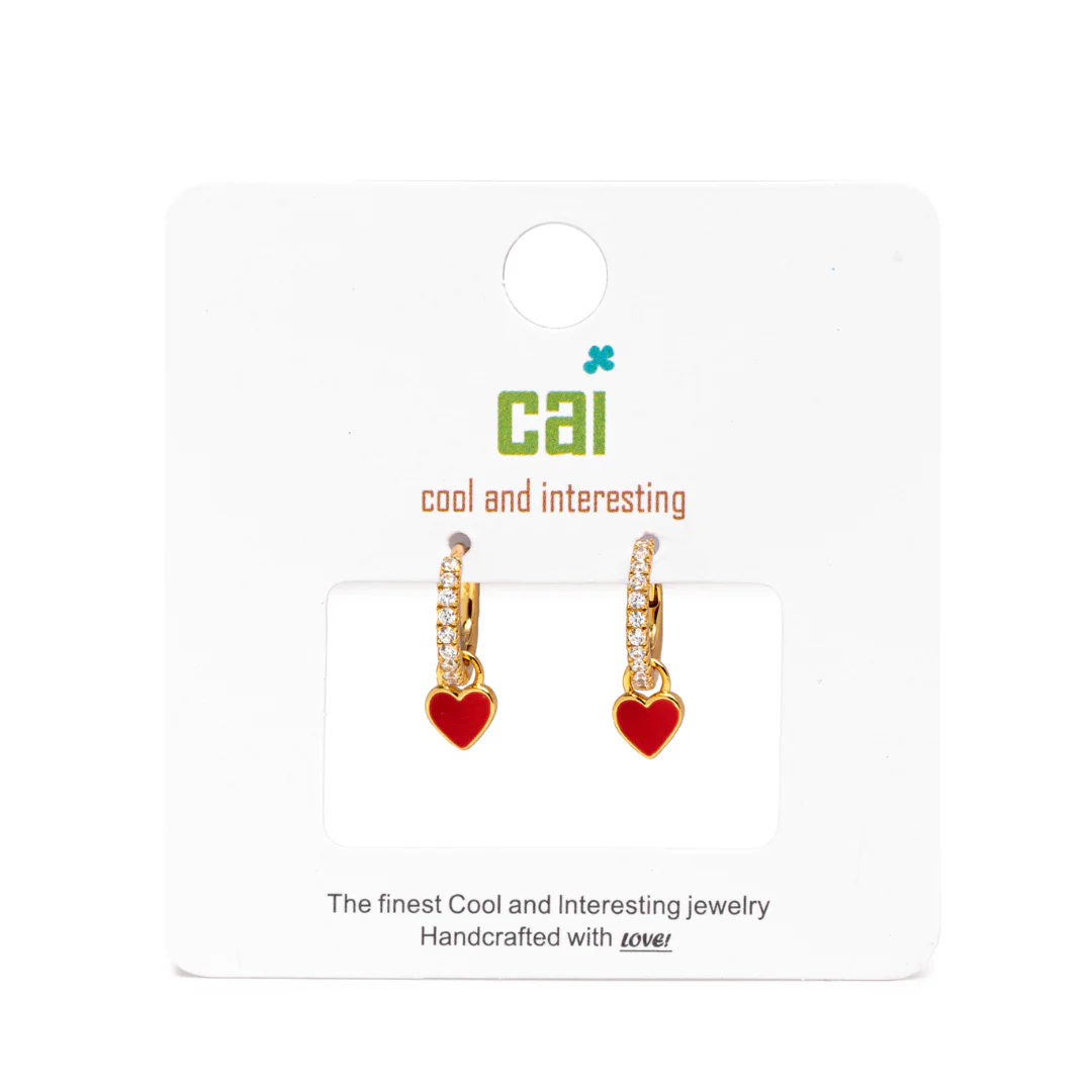 Gold CZ Dangle Heart You Are Loved Huggie Earrings