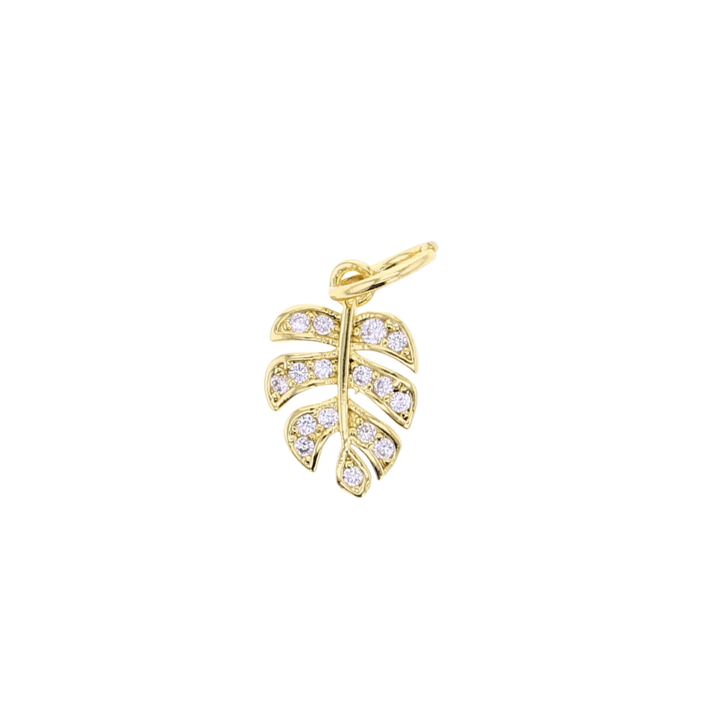 Gold CZ Monstera Palm Leaf Charm