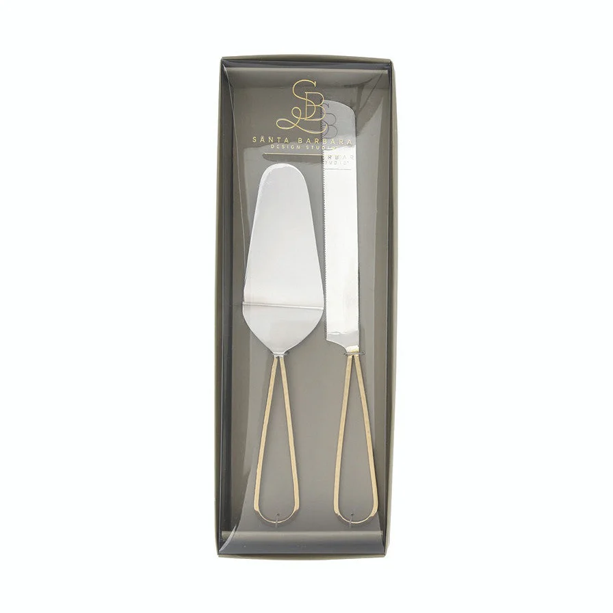 Gold Handle Cake Knive + Server