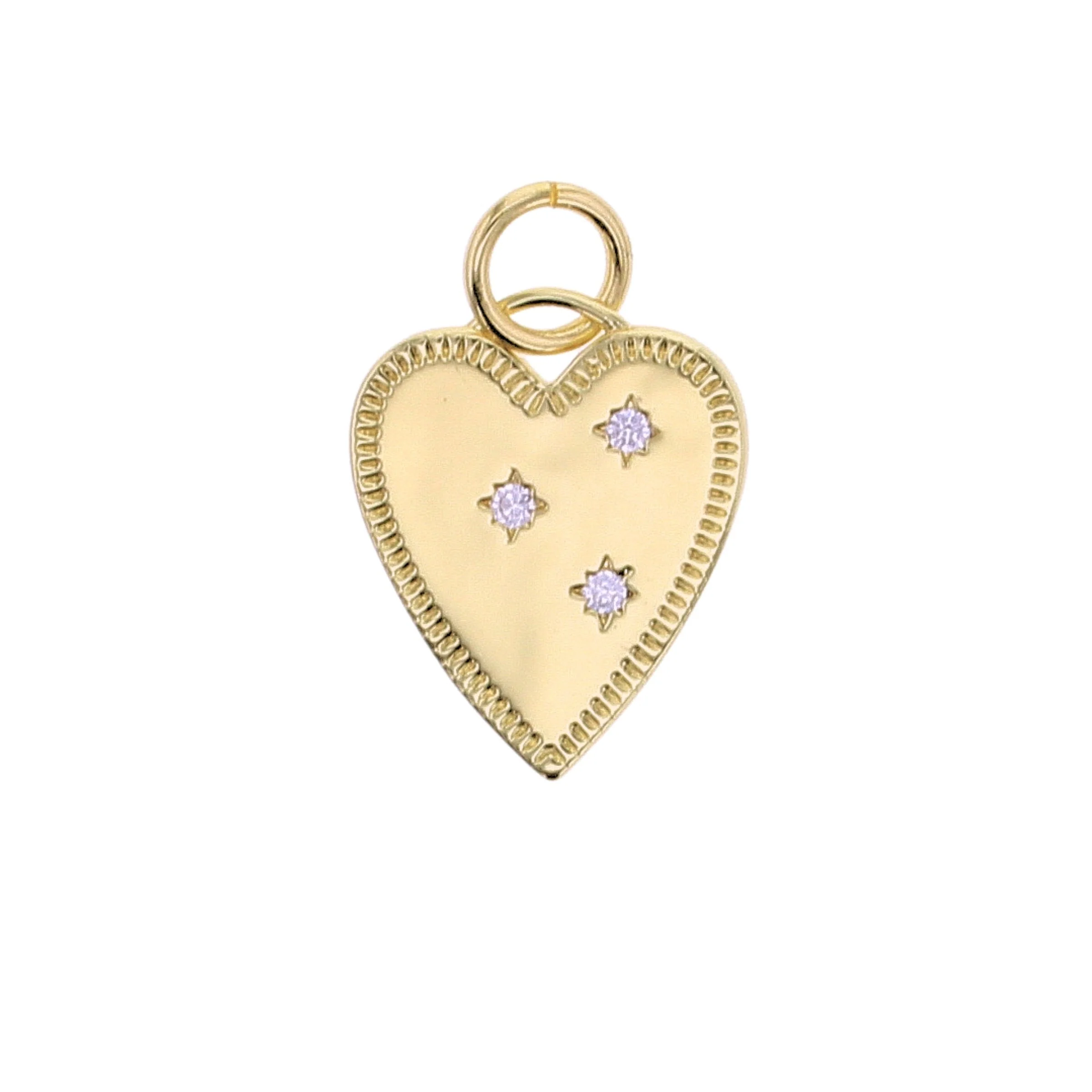 Gold Large Heart with 3 CZ Charm
