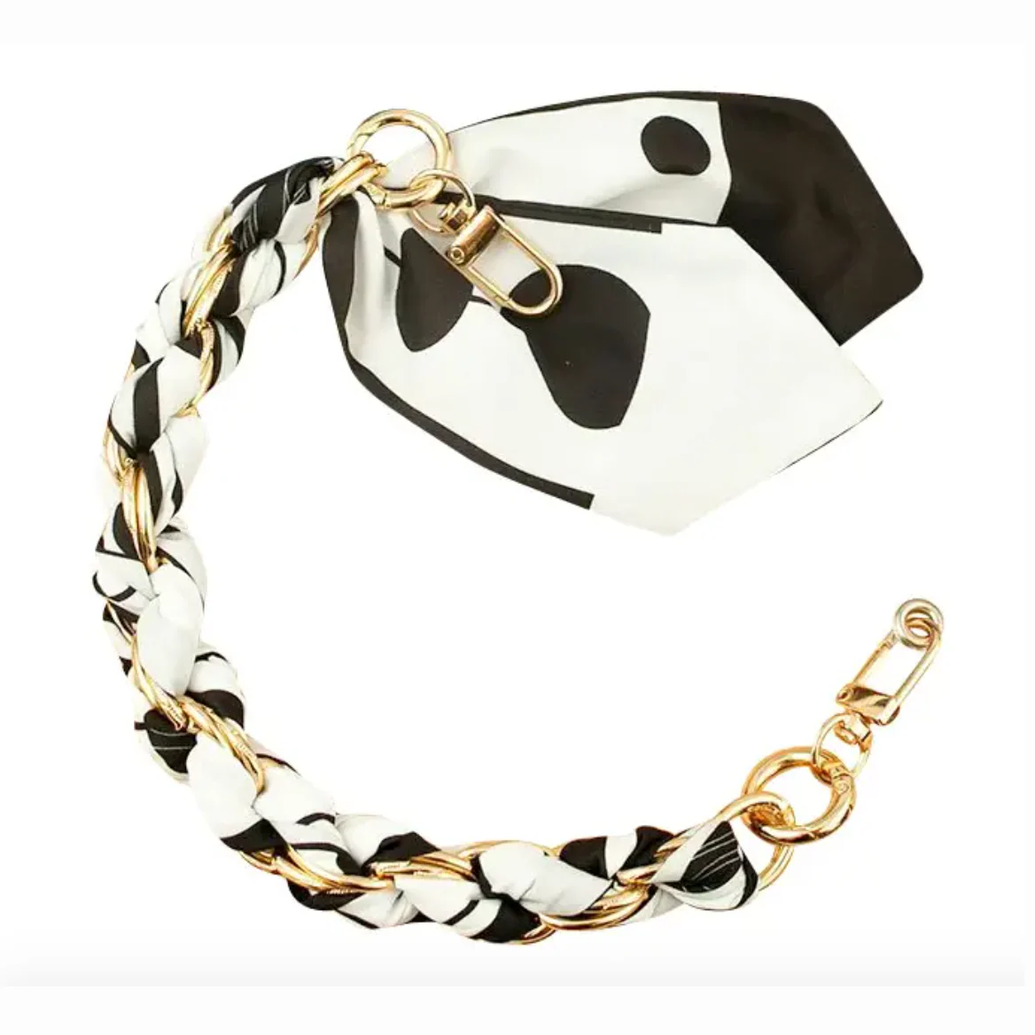 Gold Phone Chain with Scarf Black and White