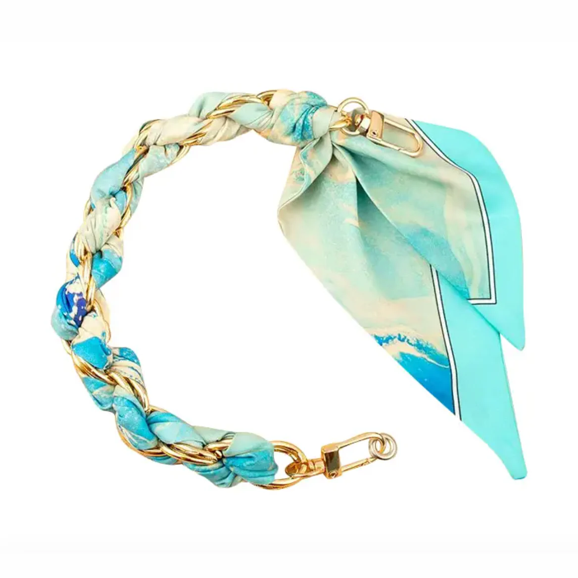 Gold Phone Chain with Scarf Blue Ocean