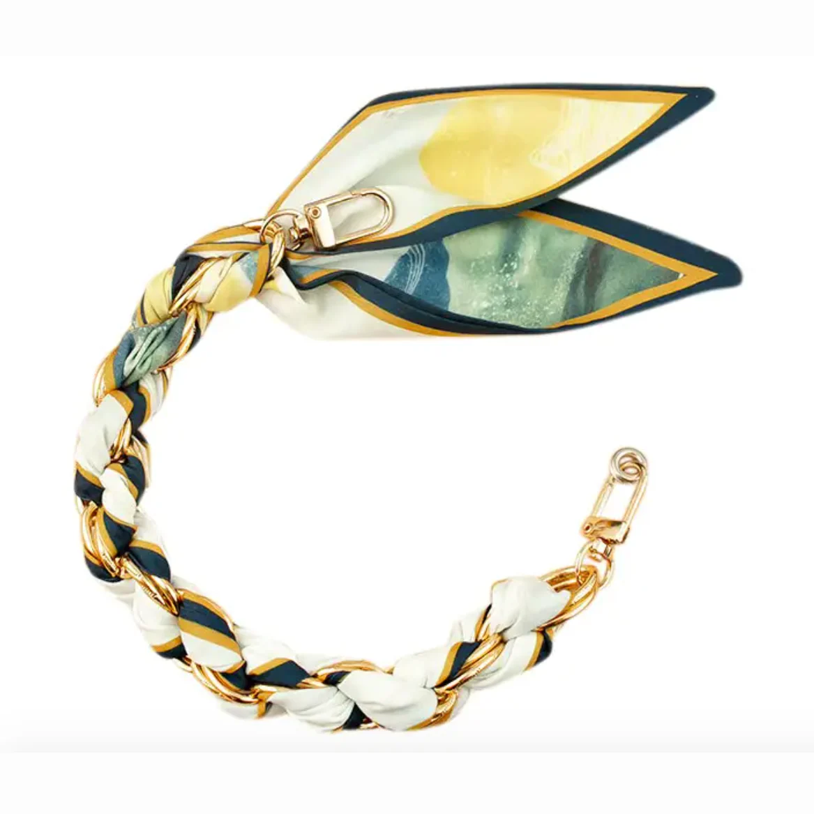 Gold Phone Chain with Scarf Neutral Print