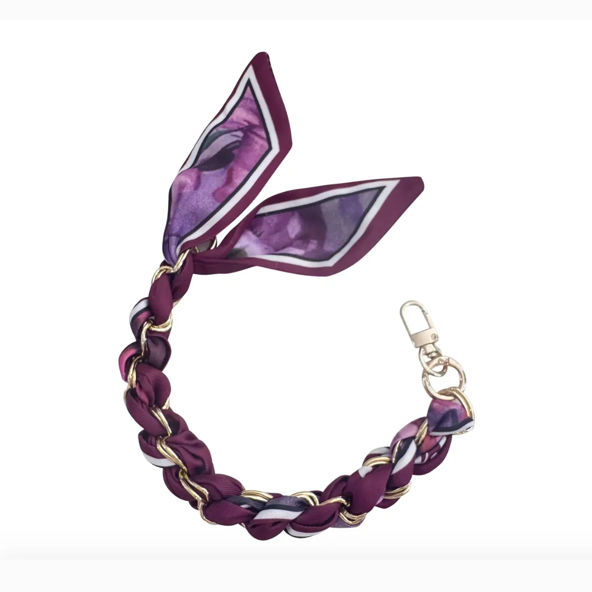 Gold Phone Chain with Scarf Purple and White