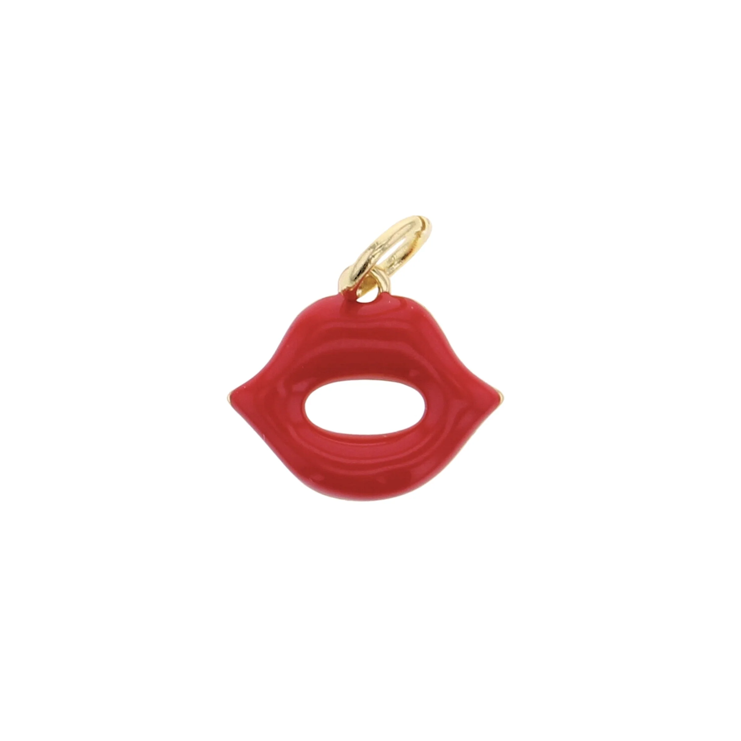Gold Red Enameled Lips Charm