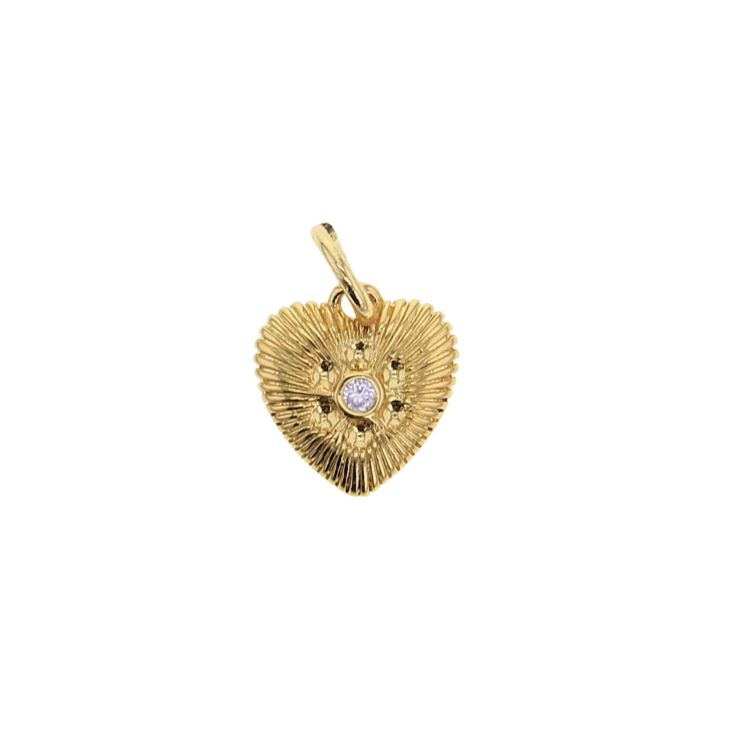 Gold Textured Heart with CZ Center Charm