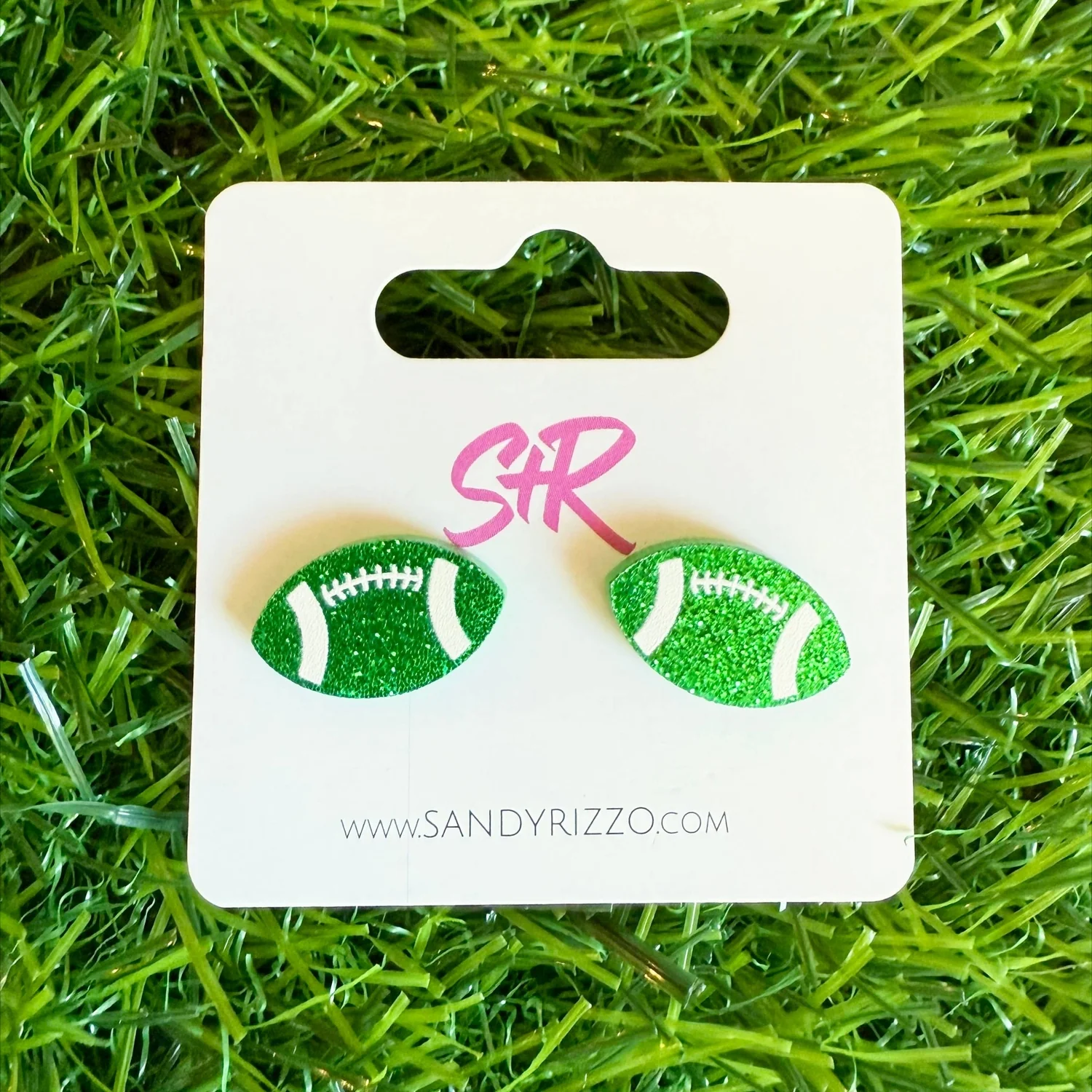 Green Glitter Acrylic Football Studs