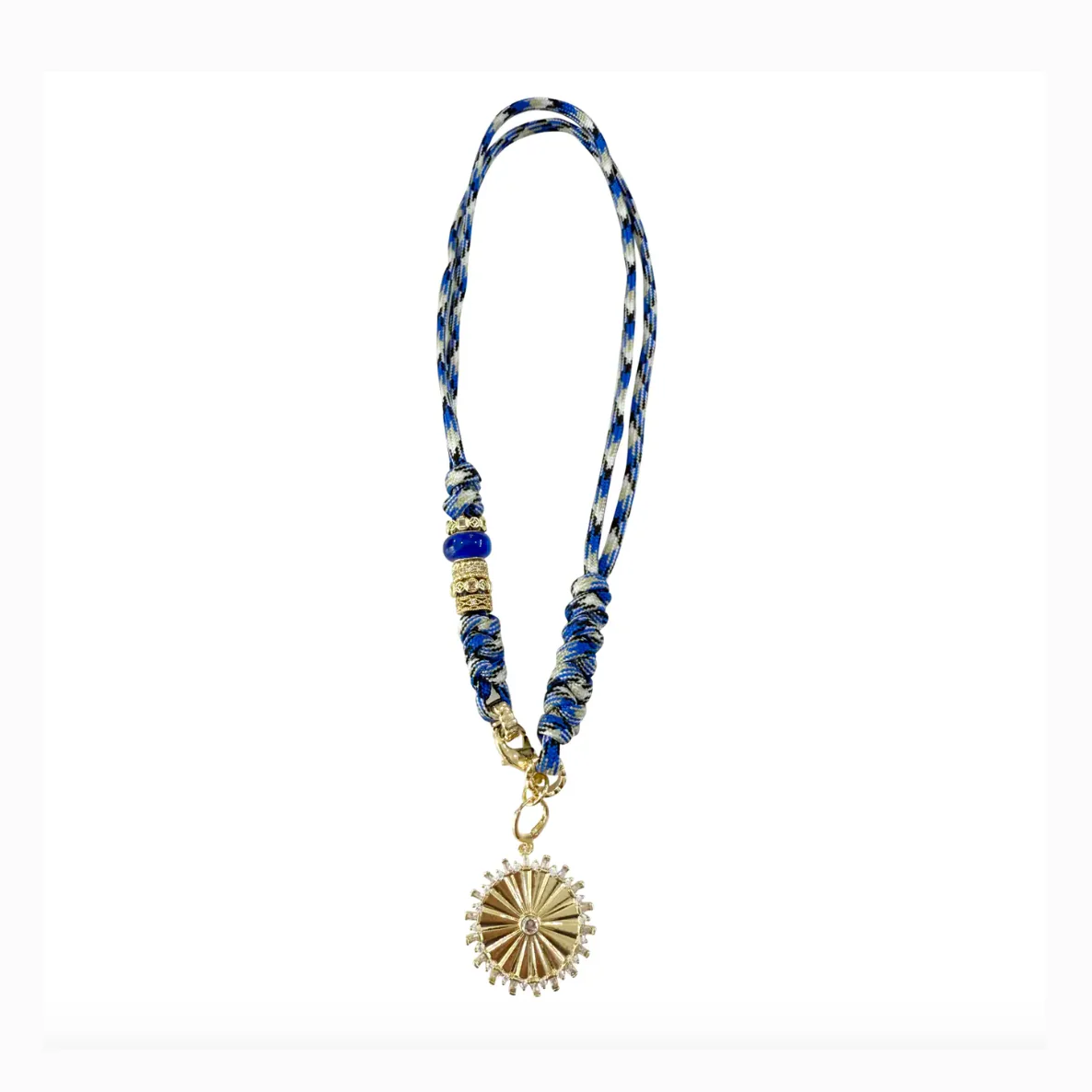 Johnny Light Blue Rope Necklace with Large CZ Coin Charm