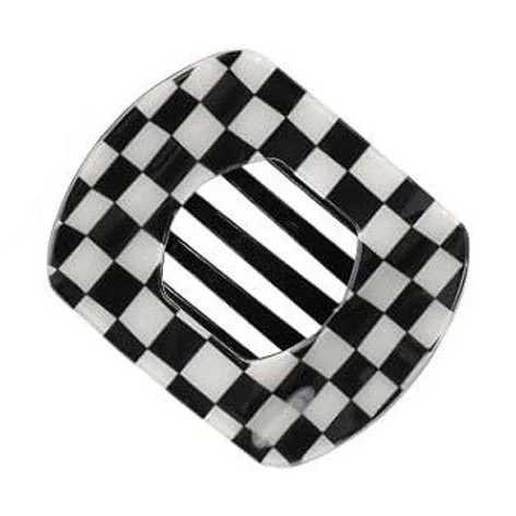 Black Checkered Jumbo Lay Flat Oval Hair Claw Clip