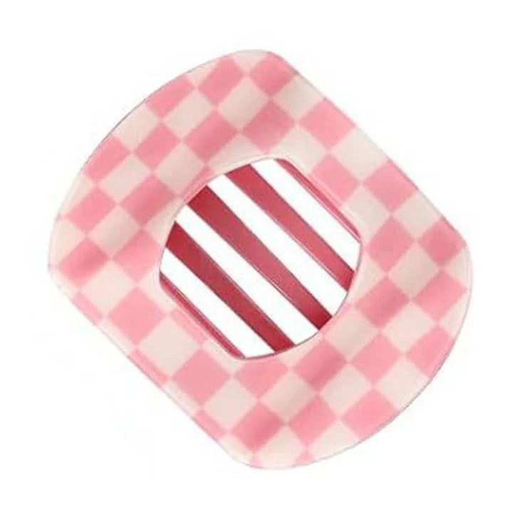 Pink Checkered Jumbo Lay Flat Oval Hair Claw Clip