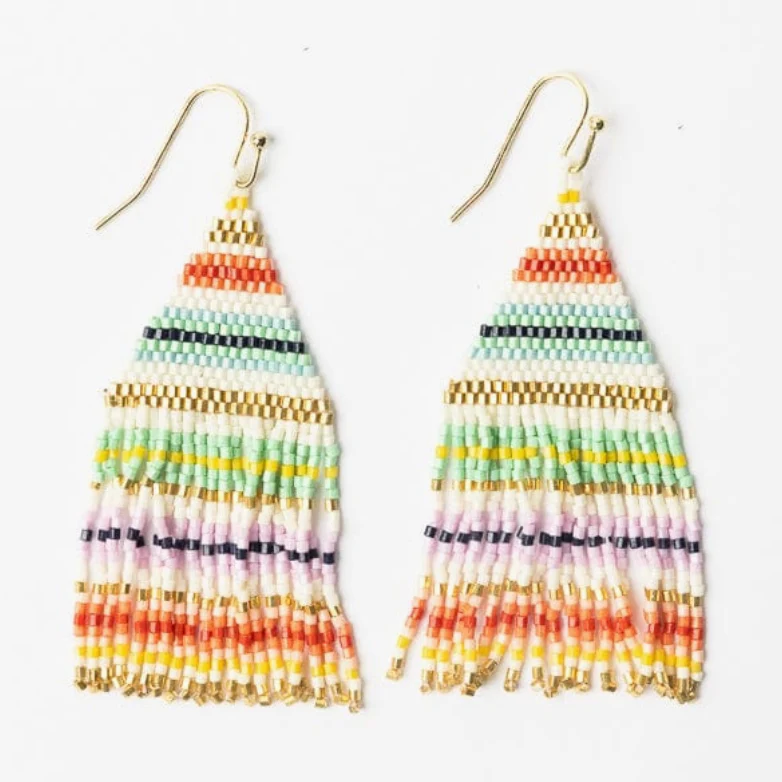 Lexie Stripe Beaded Fringe Earrings Multi