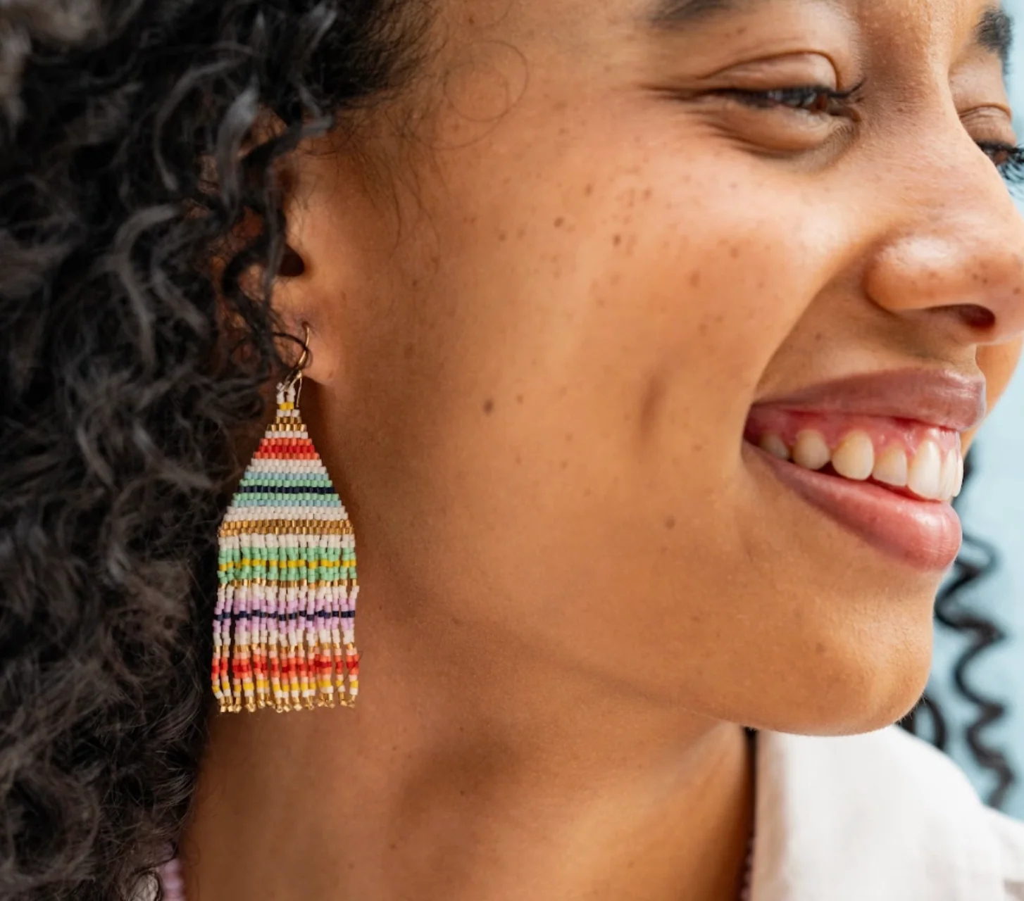 Lexie Stripe Beaded Fringe Earrings Multi - Image 2