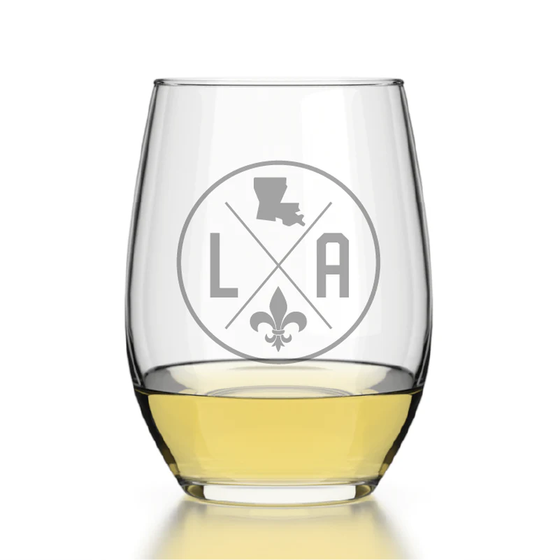 Louisiana Emblem Etched Wine Glass