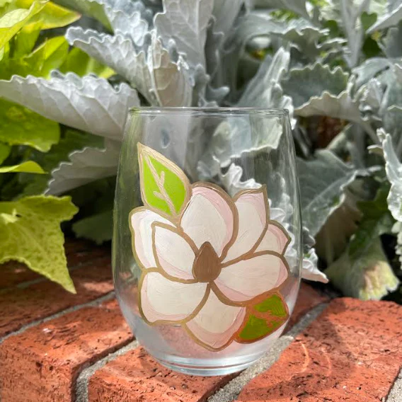 Magnolia Painted Stemless Wine