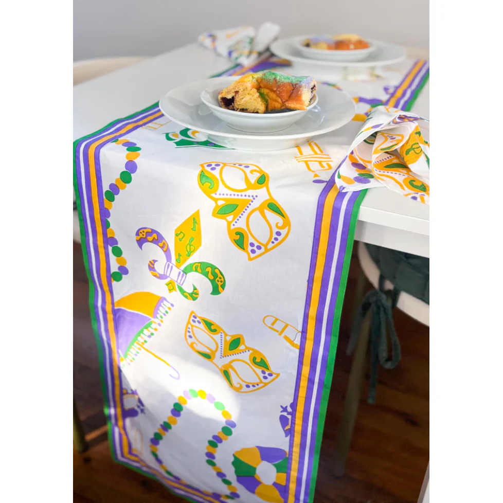 Mardi Gras Float Table Runner White