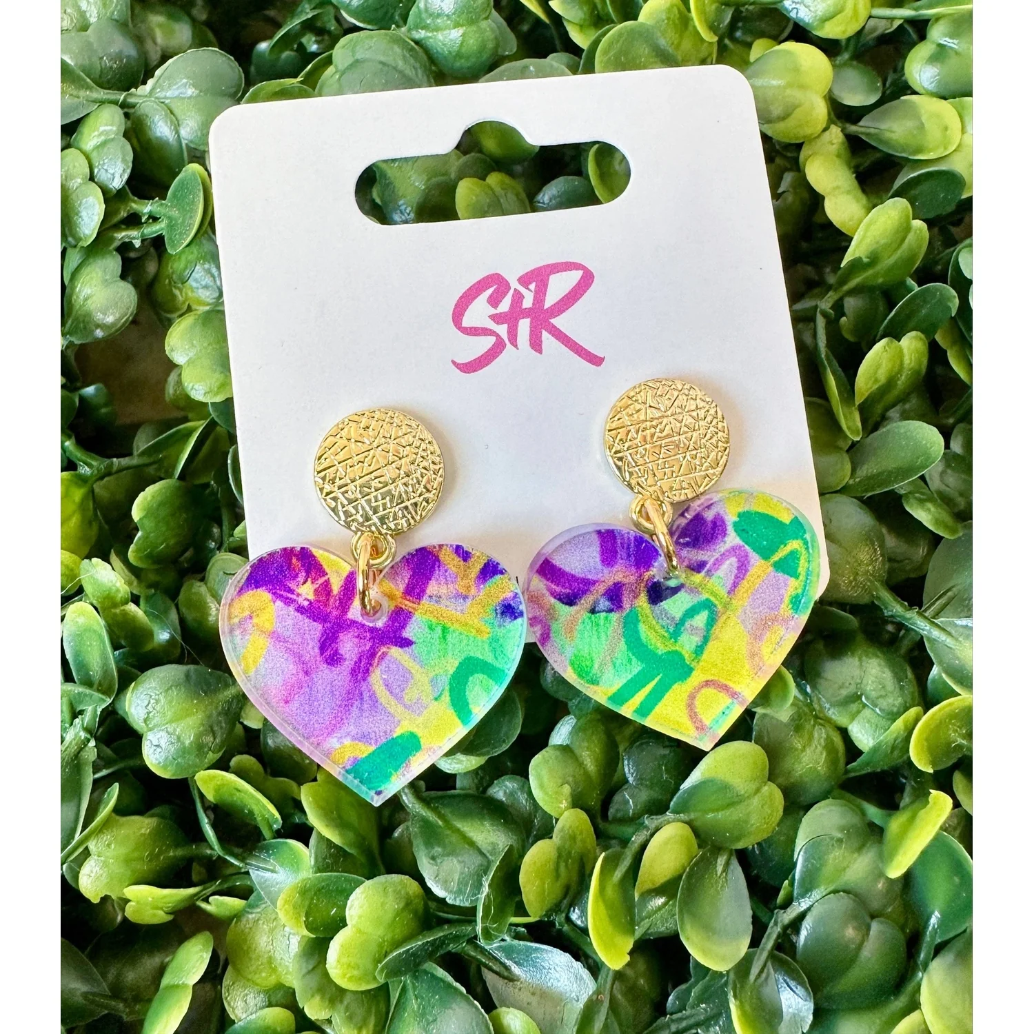 Mardi Gras Petite Heart Dangle Earring