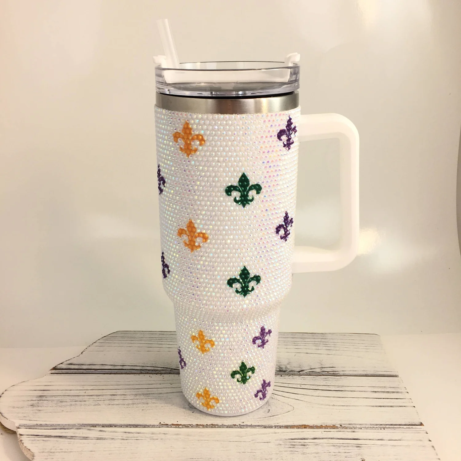 Mardi Gras Stone Fleur De Lis Tumbler Cup