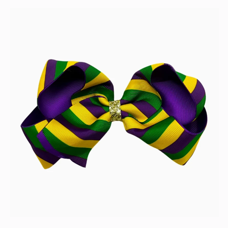 Mardi Gras Stripe Bow Clip