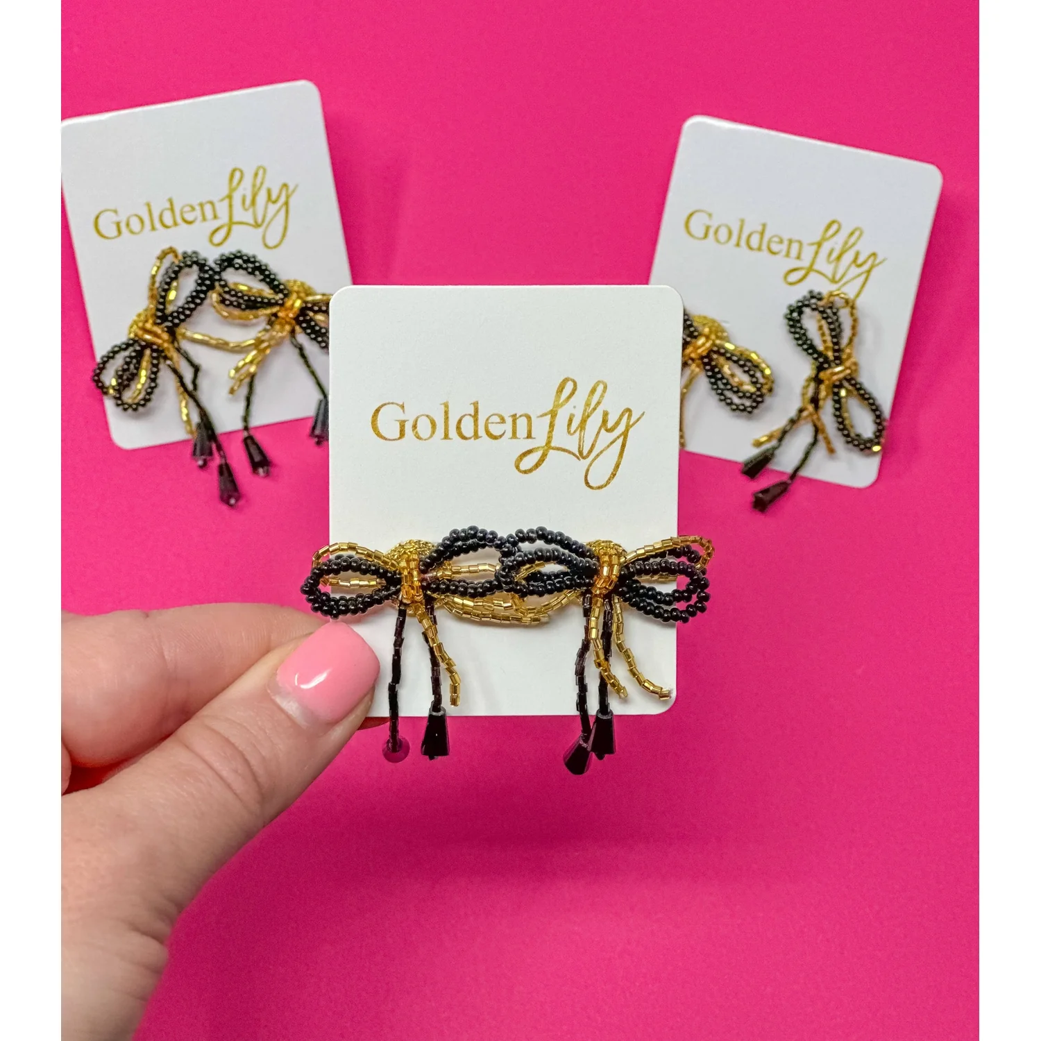 Mini Bow Earrings - Black and Gold