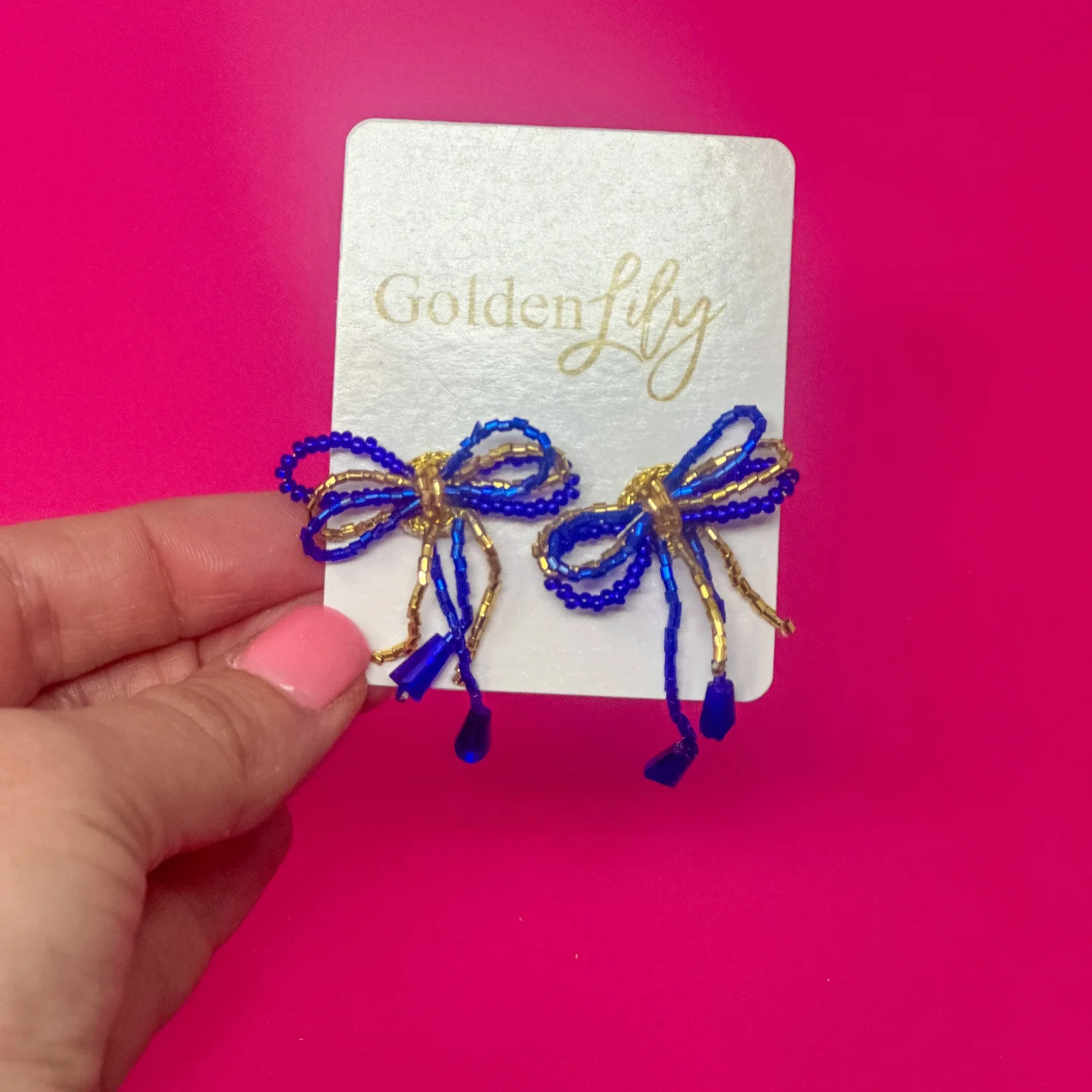 Mini Bow Earrings - Blue and Gold