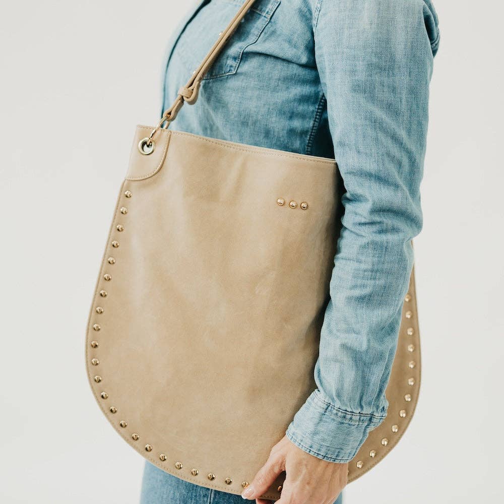 Oat - Rosalie Rivet Suede Hobo Bag - Image 2