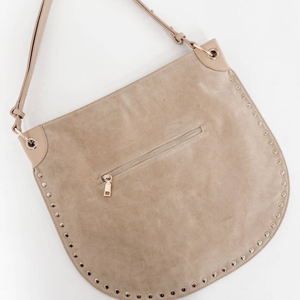 Oat - Rosalie Rivet Suede Hobo Bag - Image 3
