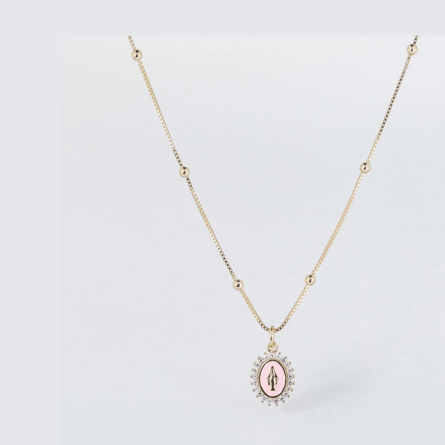 Our Lady of Lourdes Necklace  - Lt Pink