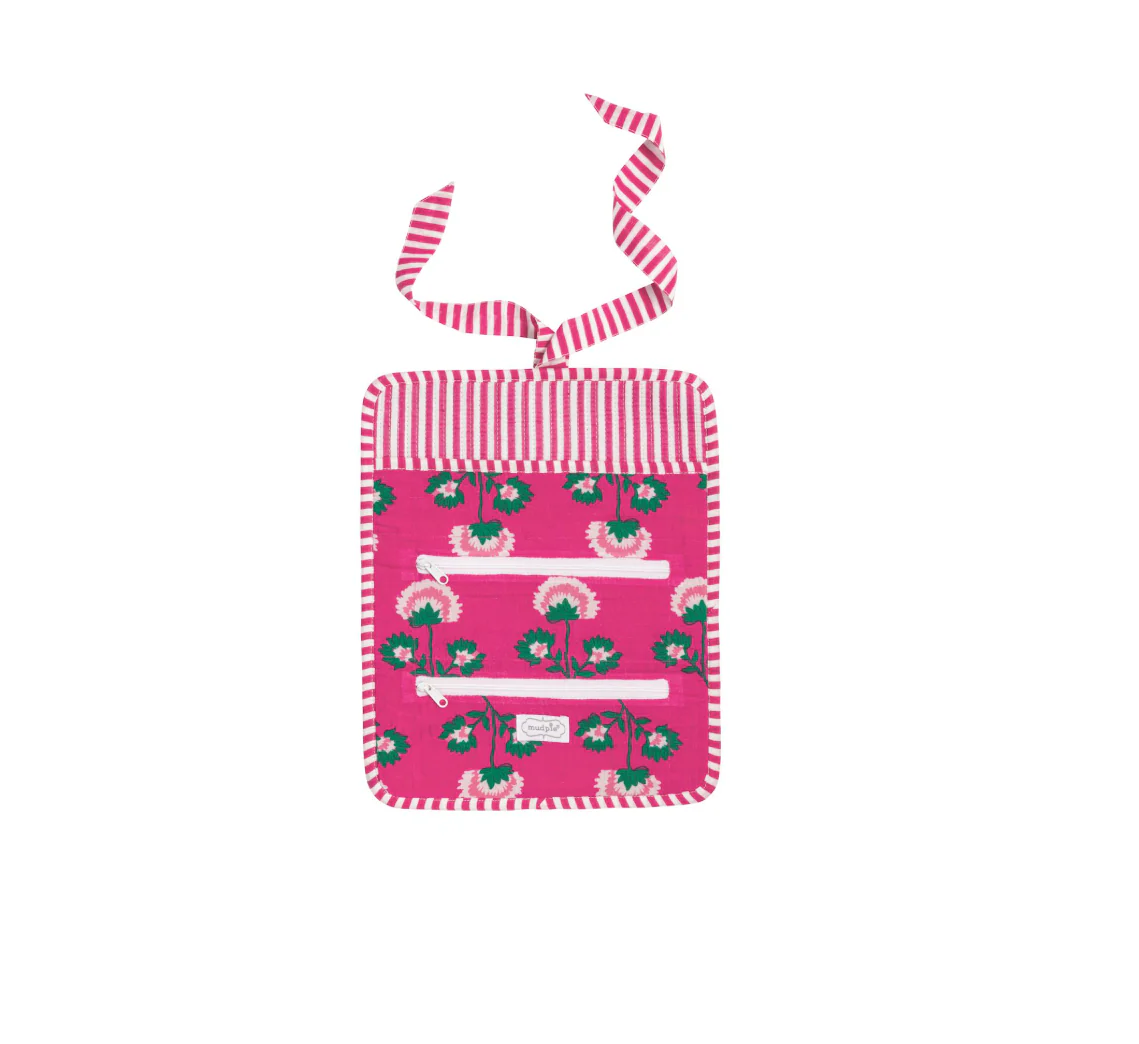 Pink Block Print Jewelry Roll - Image 2