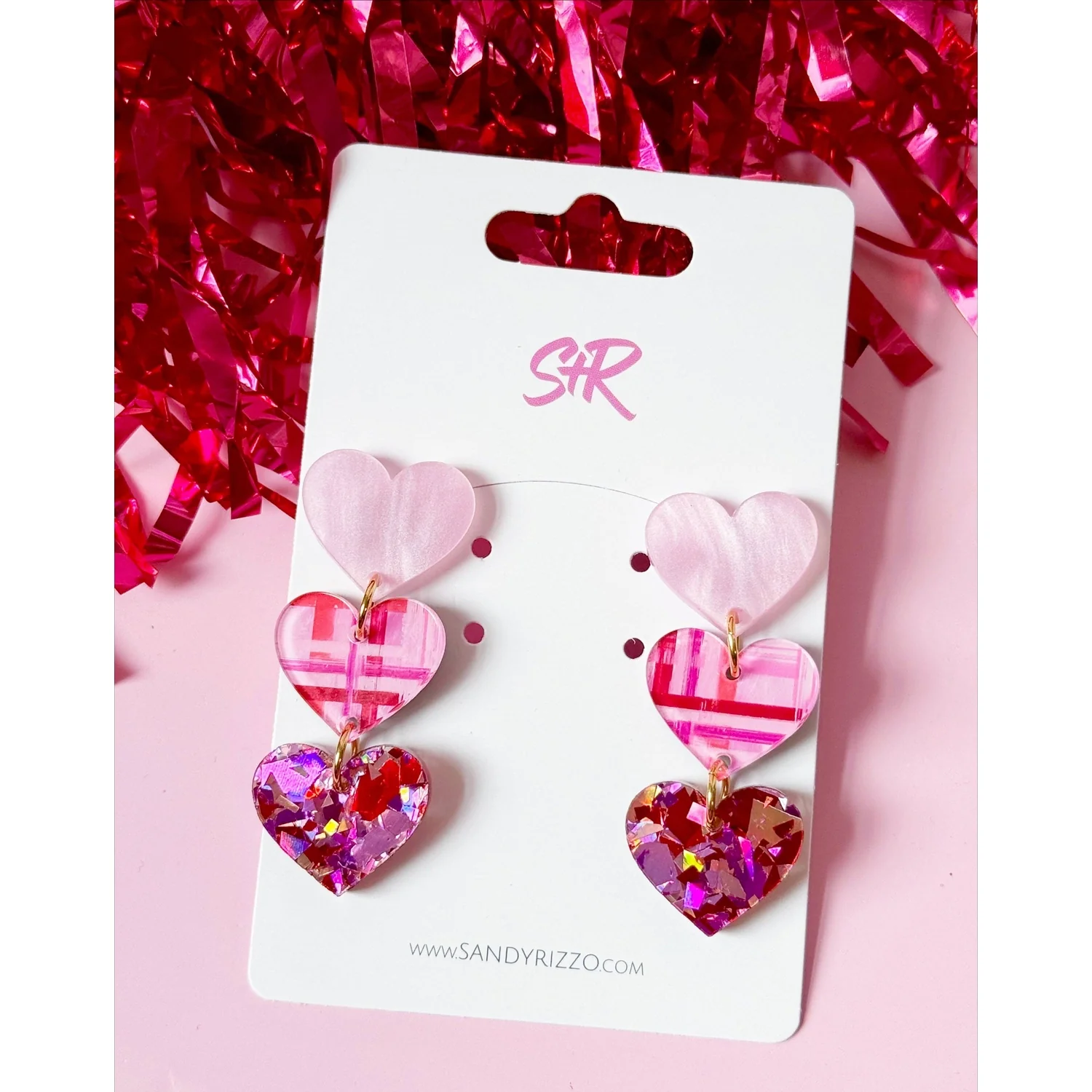 Plaid Triple Heart Dangle Earring