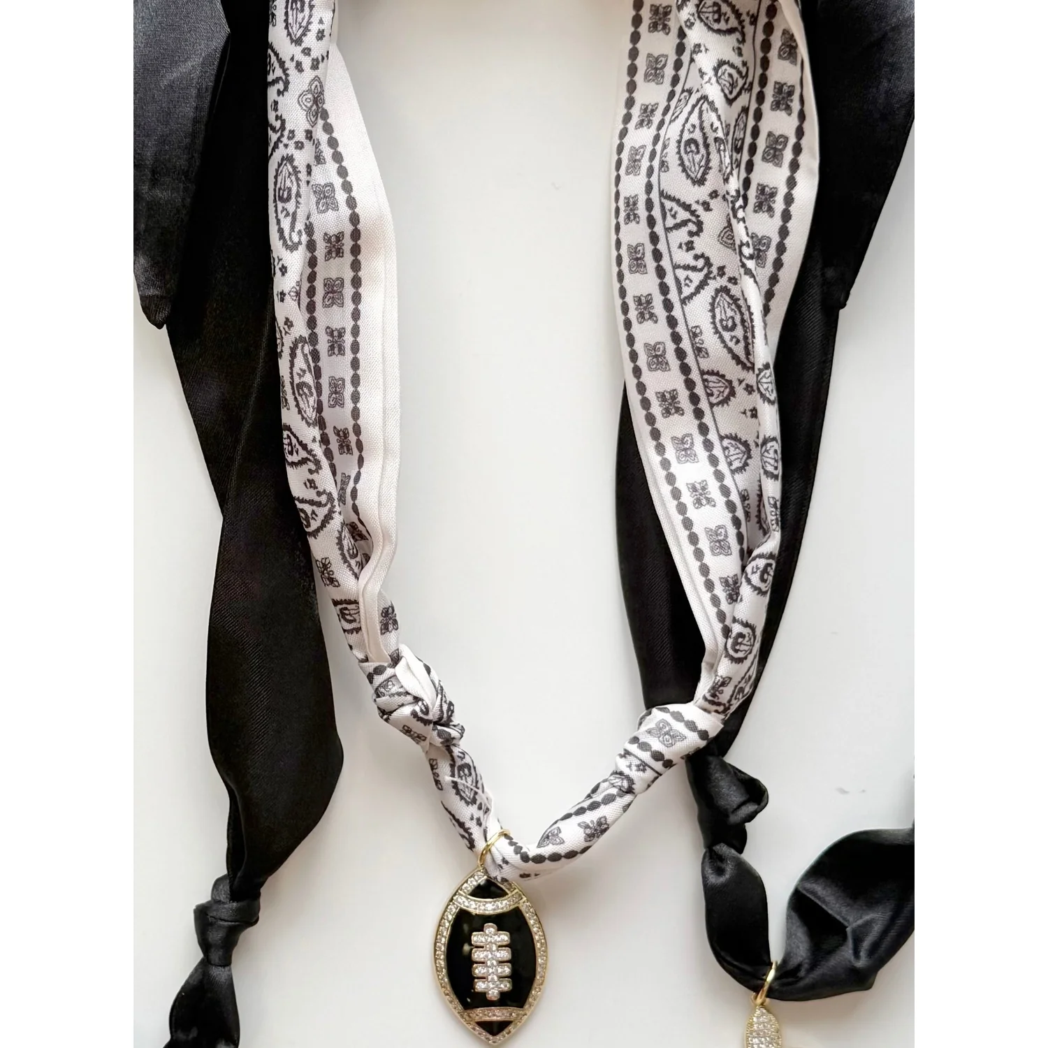 Black and Gold Football Paisley Scarf Necklace