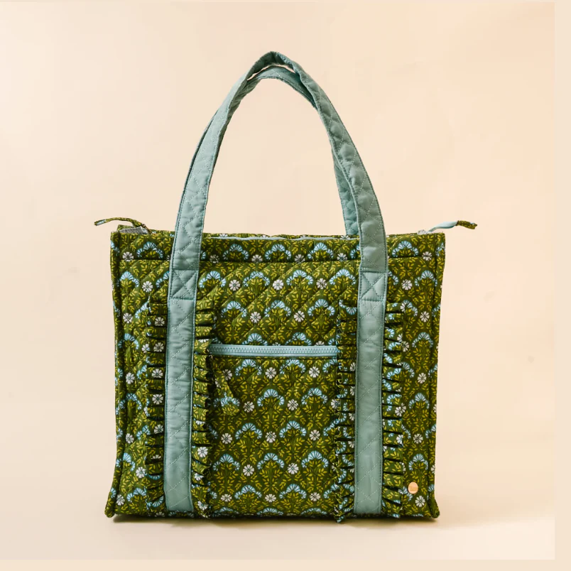 Quilted Tote Bag- Forest Green