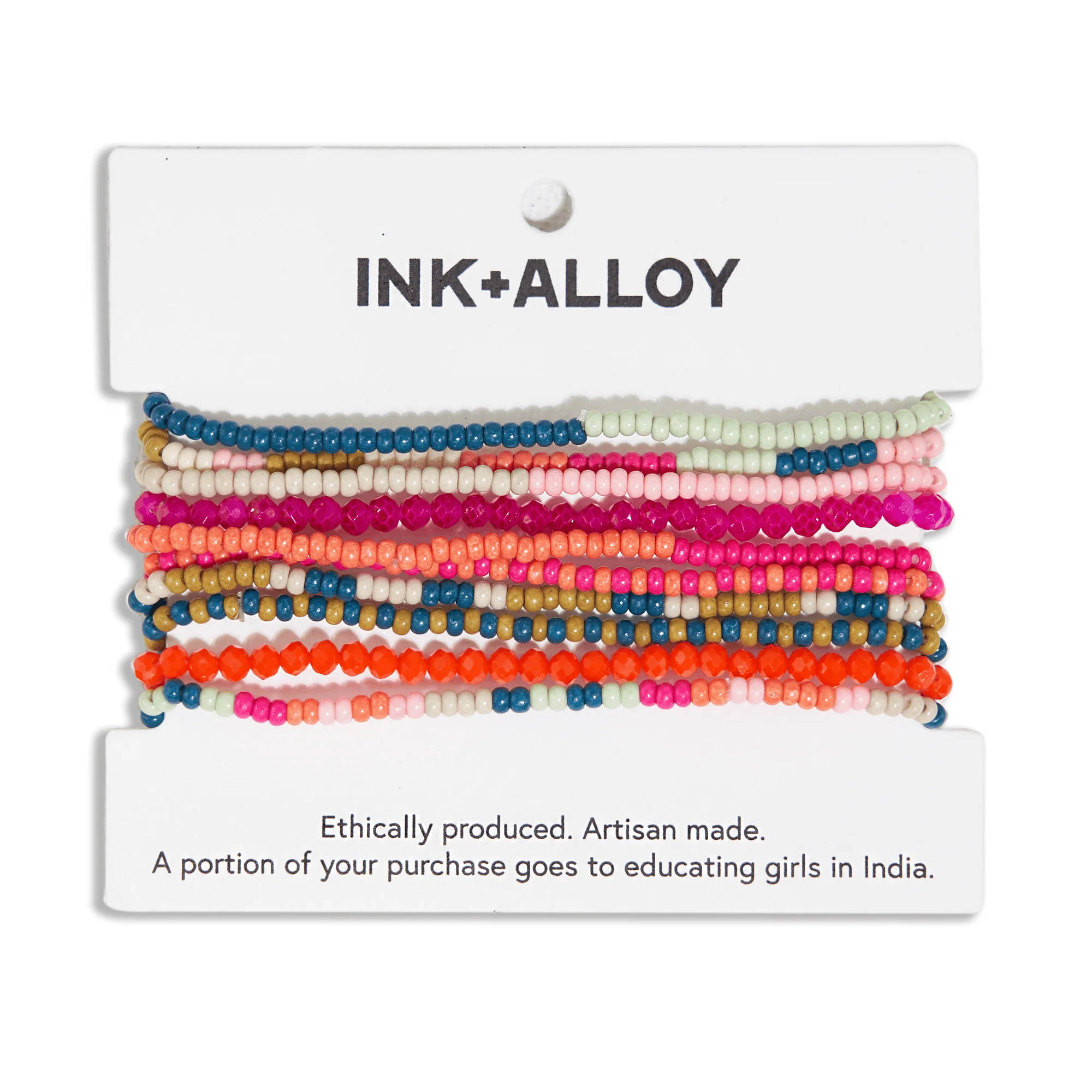 Sage Mixed Stripe Set of 10 Stretch Bracelets Rainbow - Image 3