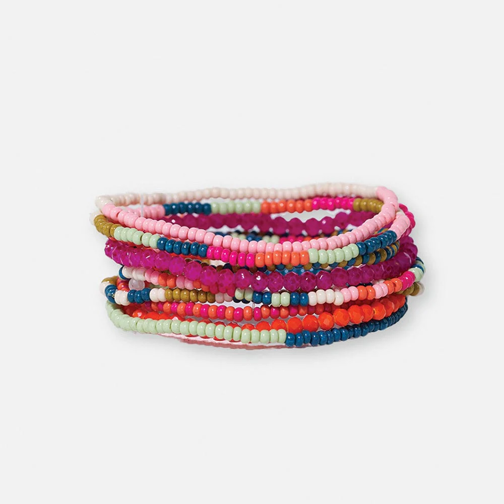 Sage Mixed Stripe Set of 10 Stretch Bracelets Rainbow - Image 4