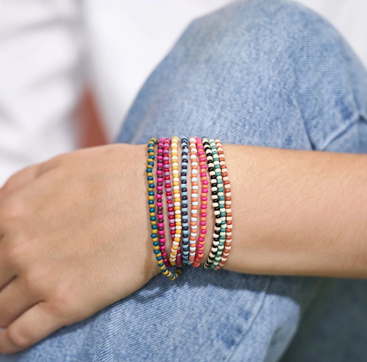 Sage Two Tone Set of 10 Stretch Bracelets Multicolor - Image 2